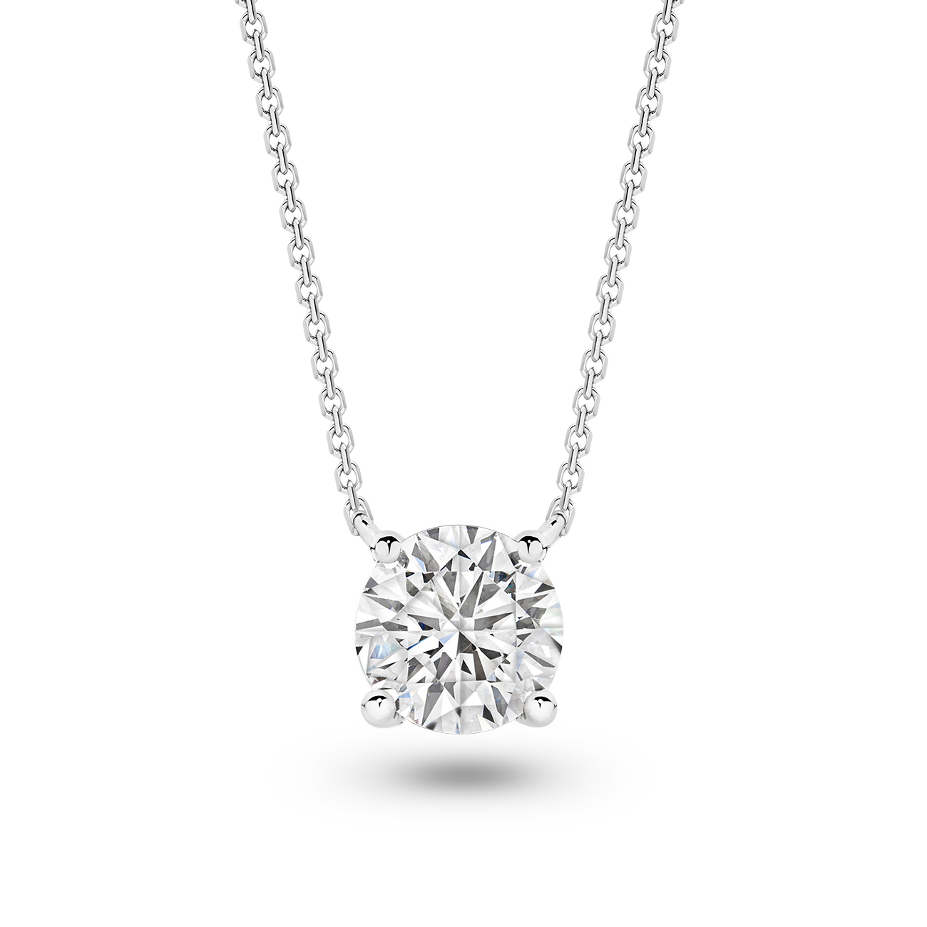 LR-PSRBC300-Necklace-Pink-WG-P2-2025365-1 Classic Solitaire Round Brilliant Lab Diamond Necklace In 18K White Gold 3ct