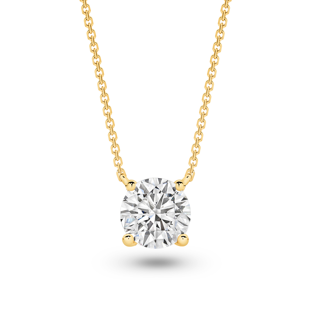 LR-PSRBC300-Necklace-Pink-YG-P2 Classic Solitaire Round Brilliant Lab Diamond Necklace In 18K Yellow Gold 3ct
