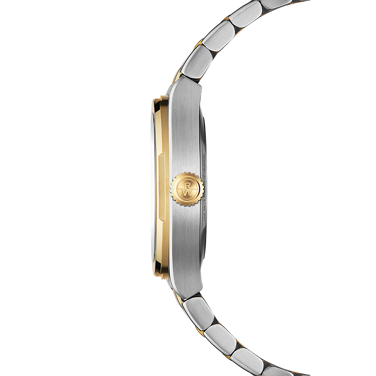 Raymond Weil A.R.T. 1250-STP-97081 Two-Tone Quartz Watch Raymond Weil A.R.T. 1250-STP-97081 ladies two-tone quartz watch with mother-of-pearl dial and integrated bracelet - side