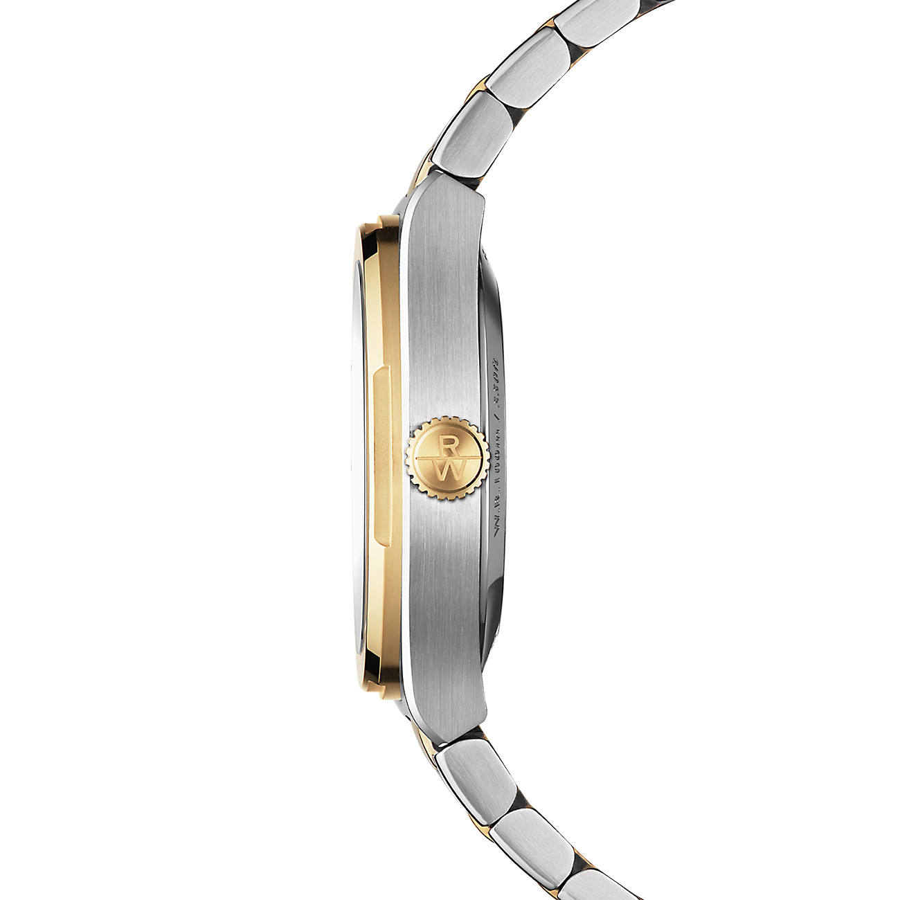 Raymond Weil A.R.T. Automatic Blue Dial Two-Tone Watch 38mm Raymond Weil A.R.T. Automatic 38mm men's two-tone stainless steel watch with blue dial – 1000-STP-50001 (Side view)