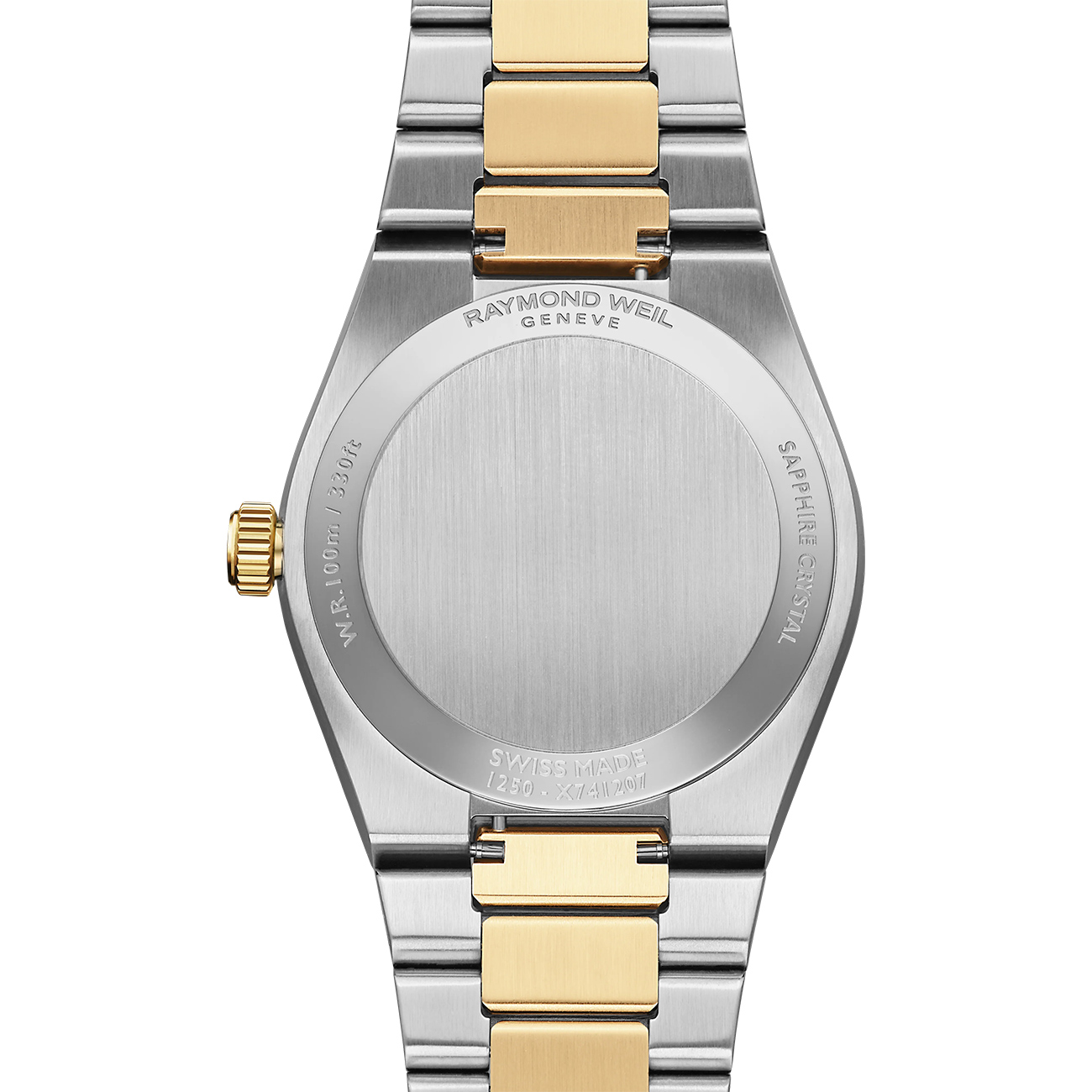 Raymond Weil A.R.T. 1250-SPS-97081 Diamond Bezel Two-Tone Watch Raymond Weil A.R.T. 1250-SPS-97081 ladies two-tone quartz watch with mother-of-pearl dial and diamond-set bezel - back