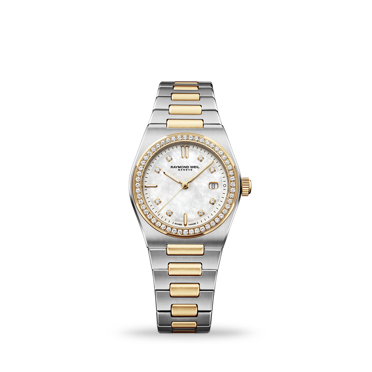 Raymond Weil A.R.T. 1250-SPS-97081 Diamond Bezel Two-Tone Watch Raymond Weil A.R.T. 1250-SPS-97081 ladies two-tone quartz watch with mother-of-pearl dial and diamond-set bezel