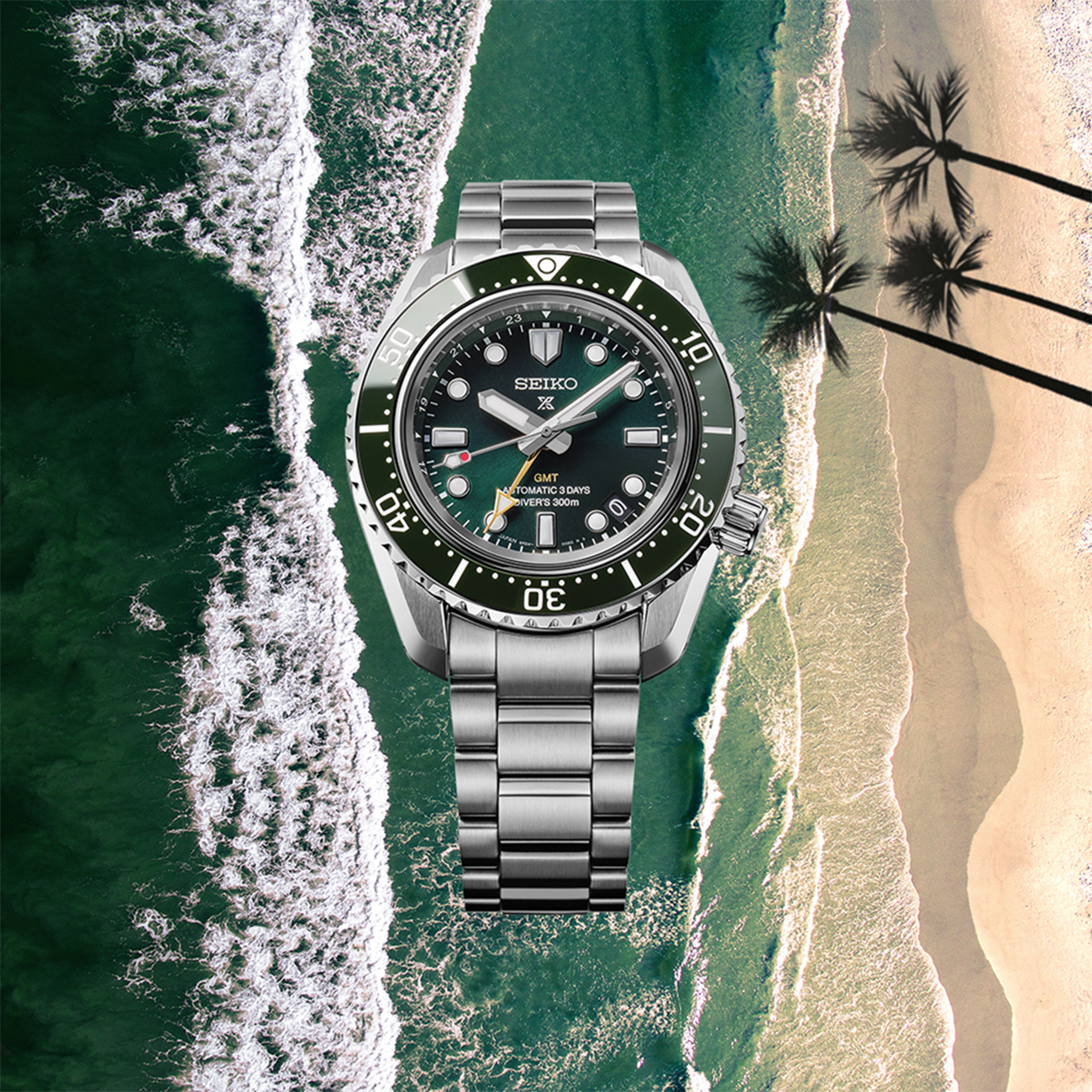 Seiko Prospex HBC001J Automatic GMT 300m Diver Green Dial Seiko Prospex HBC001J automatic GMT 300m dive watch with green dial