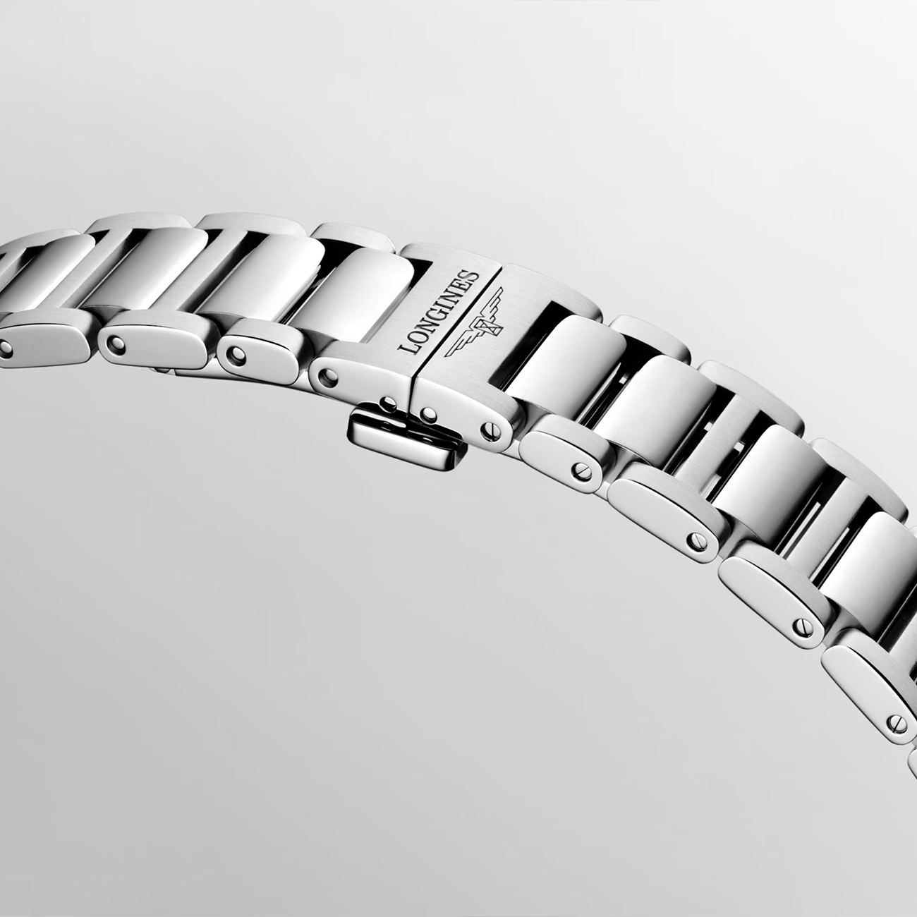Longines Conquest Stainless Steel Folding Clasp – L3.350.4.02.6 Longines Conquest L3.350.4.02.6 stainless steel bracelet with triple safety folding clasp and push-button opening mechanism