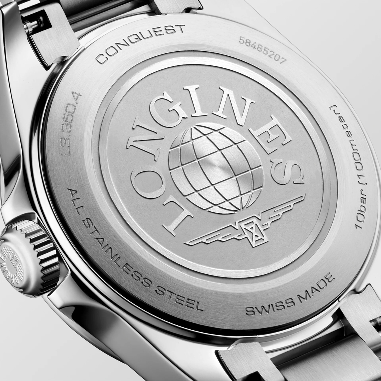 Longines Conquest L3.350.4.12.6 White Dial 30mm Watch Longines Conquest L3.350.4.12.6 ladies' 30mm stainless steel quartz watch with white sandblasted dial