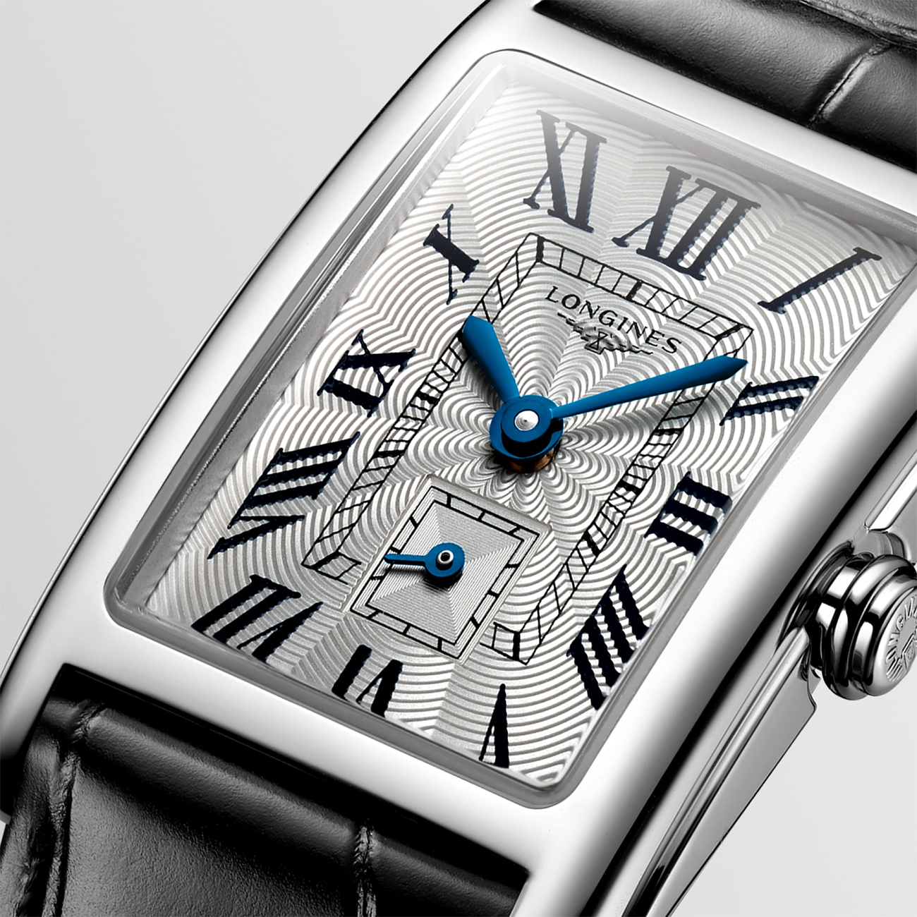 Longines DolceVita L5.255.4.71.0 Quartz Watch Longines DolceVita L5.255.4.71.0 rectangular stainless steel watch with silver flinqué dial and black alligator strap
