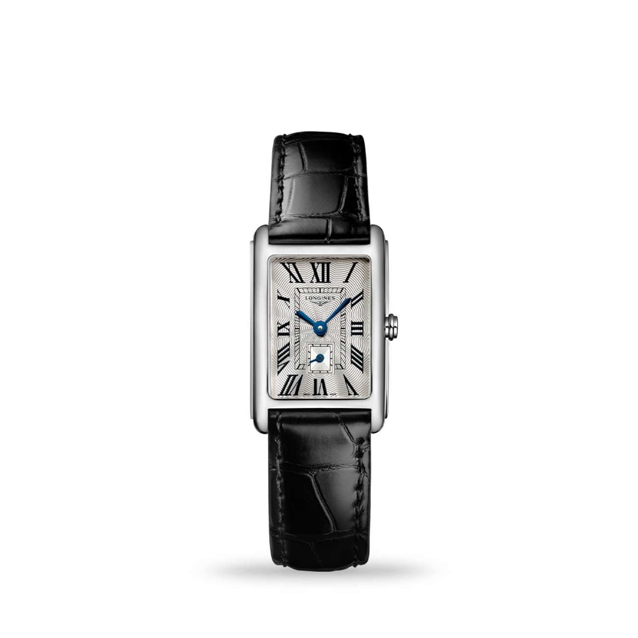 Longines DolceVita L5.255.4.71.0 Quartz Watch Longines DolceVita L5.255.4.71.0 rectangular stainless steel watch with silver flinqué dial and black alligator strap