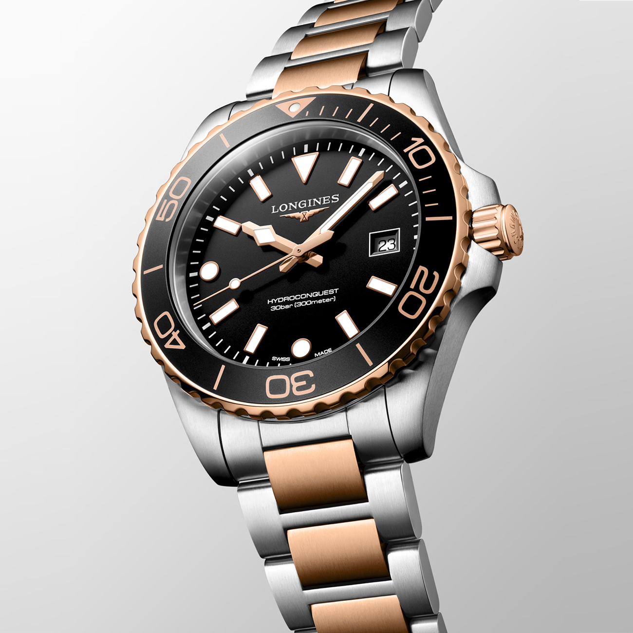 Longines HydroConquest Black Dial Red PVD 42mm Watch Longines HydroConquest L3.769.3.58.7 black dial dive watch with red PVD stainless steel bracelet