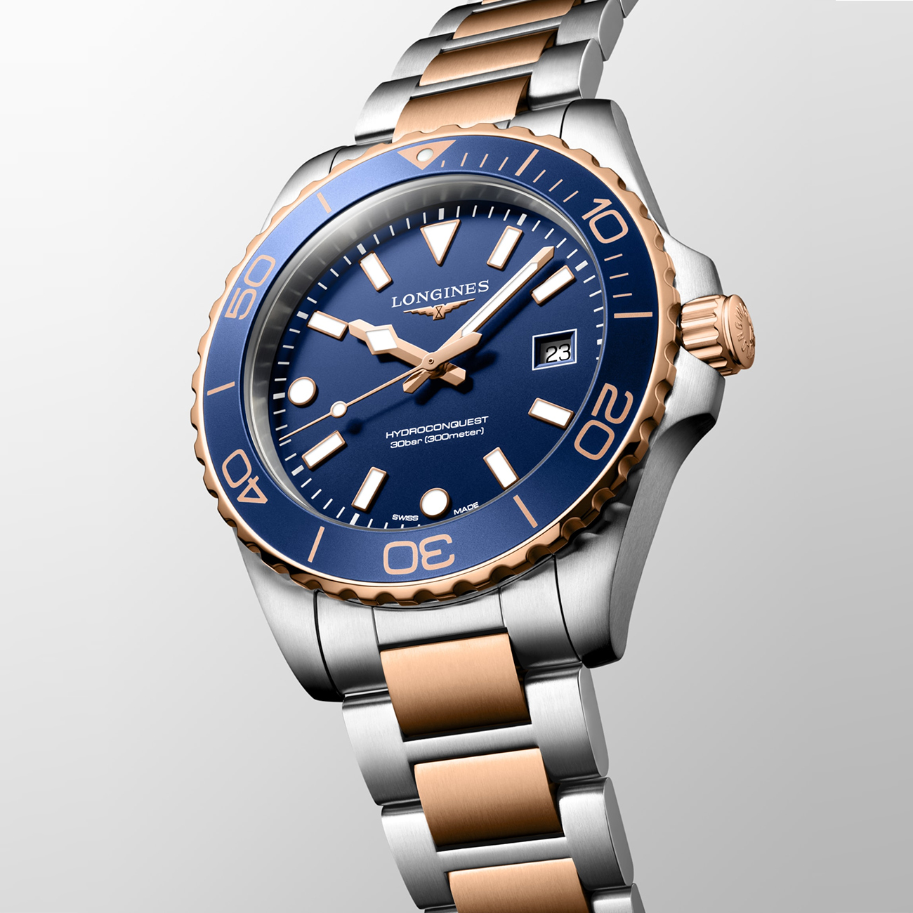 Longines HydroConquest Black Red PVD Quartz 42mm Watch Longines HydroConquest L3.769.3.98.7 quartz dive watch with black sandblasted dial and red PVD steel bracelet