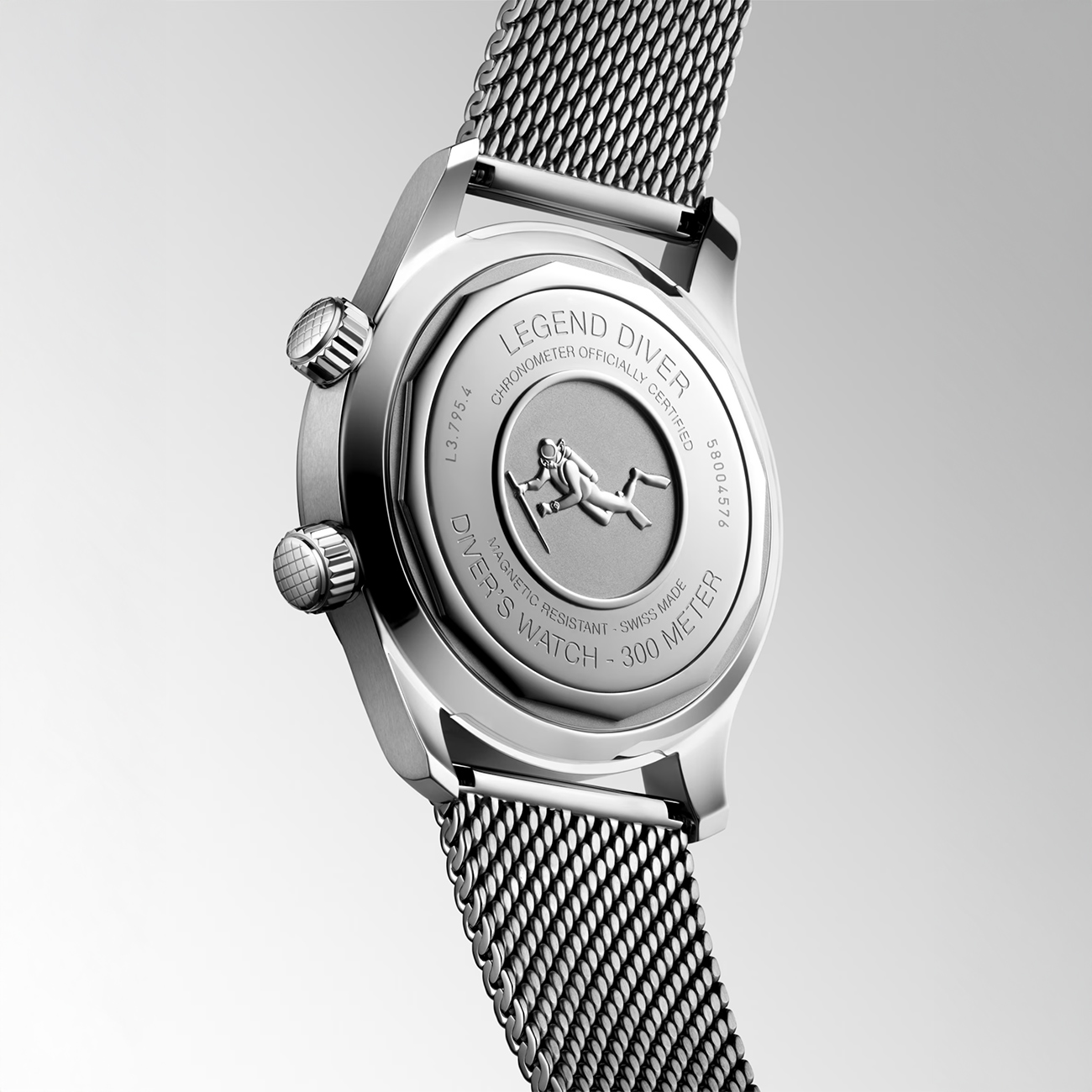 Longines Legend Diver 59 L3.795.4.59.9 Longines Legend Diver 59 42mm automatic stainless steel watch L3.795.4.59.9 with black grained dial - back