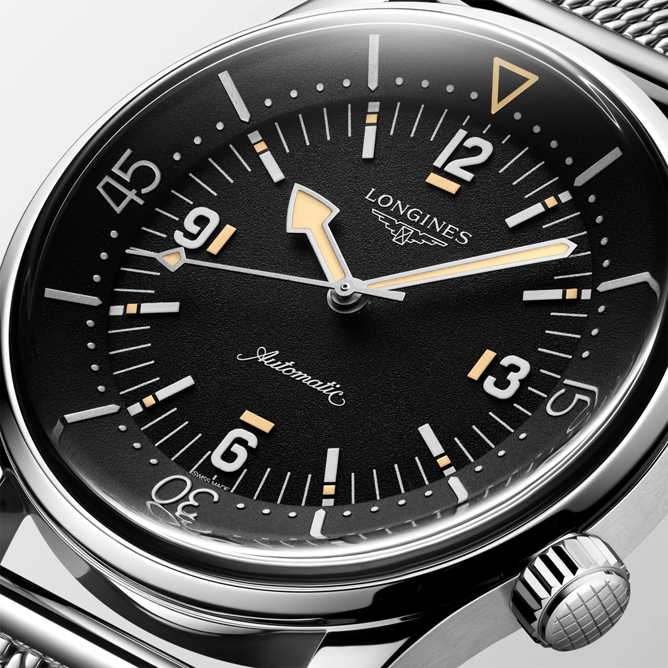 Longines Legend Diver 59 L3.795.4.59.9 Longines Legend Diver 59 42mm automatic stainless steel watch L3.795.4.59.9 with black grained dial - close up