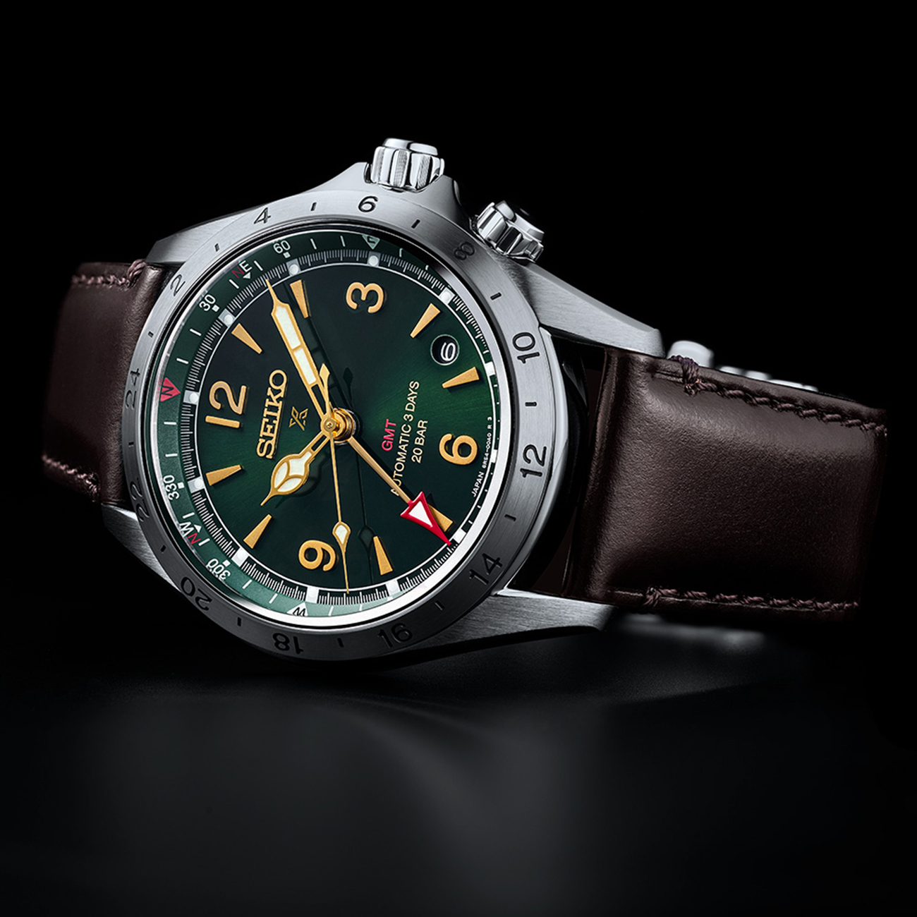 Seiko Prospex Alpinist HBC007J1 Green GMT Watch Seiko Prospex Alpinist HBC007J1 automatic GMT field watch with green dial
