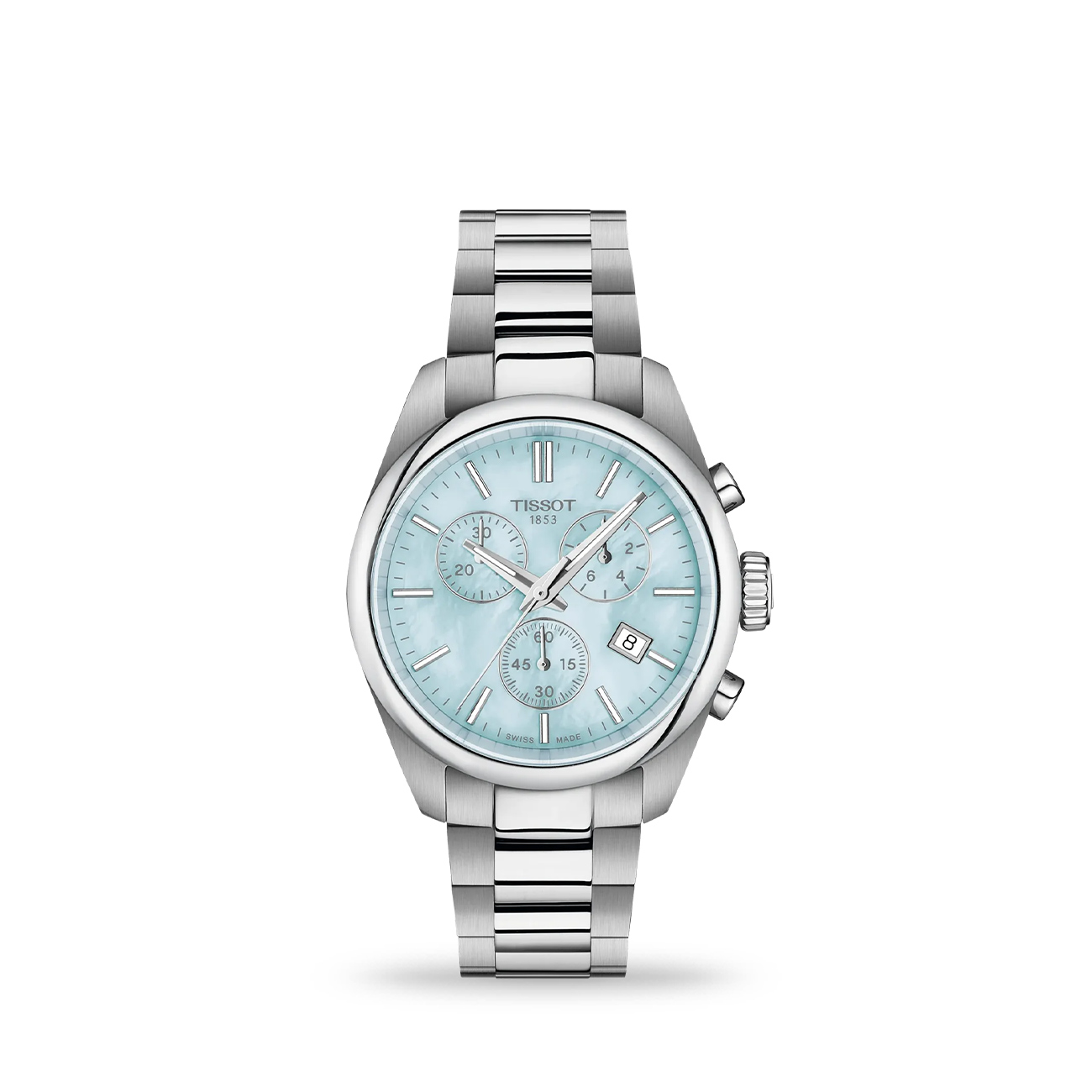 Tissot PR 100 36mm T1502171113100 Blue Dial Chronograph Watch Tissot PR 100 36mm T1502171113100 Swiss quartz chronograph watch with blue mother of pearl dial and stainless steel bracelet