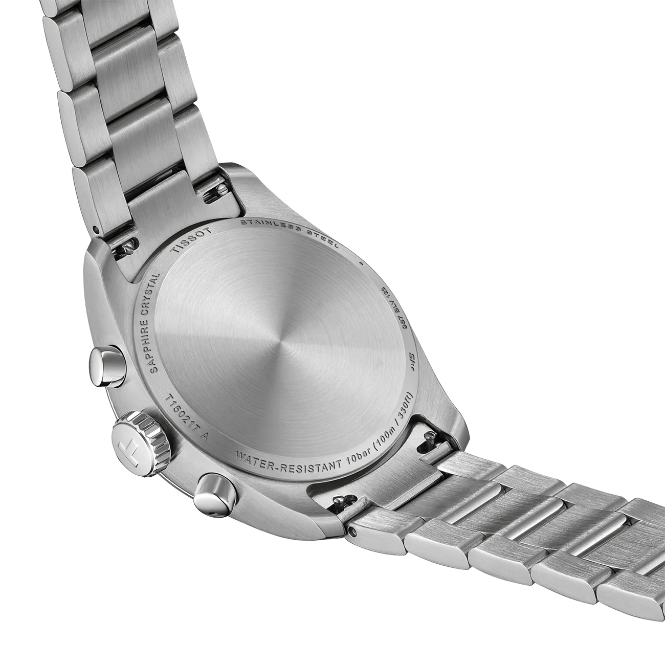Tissot PR 100 36mm T1502171113100 Blue Dial Chronograph Watch Tissot PR 100 36mm T1502171113100 Swiss quartz chronograph watch with blue mother of pearl dial and stainless steel bracelet - back view