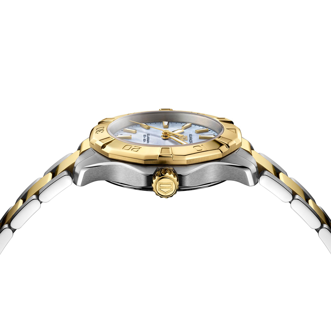 TAG Heuer Aquaracer Professional 200 Solargraph WBP1327.BB0004 34mm TAG Heuer Aquaracer Professional 200 Solargraph WBP1327.BB0004 mother of pearl dial two-tone watch - side