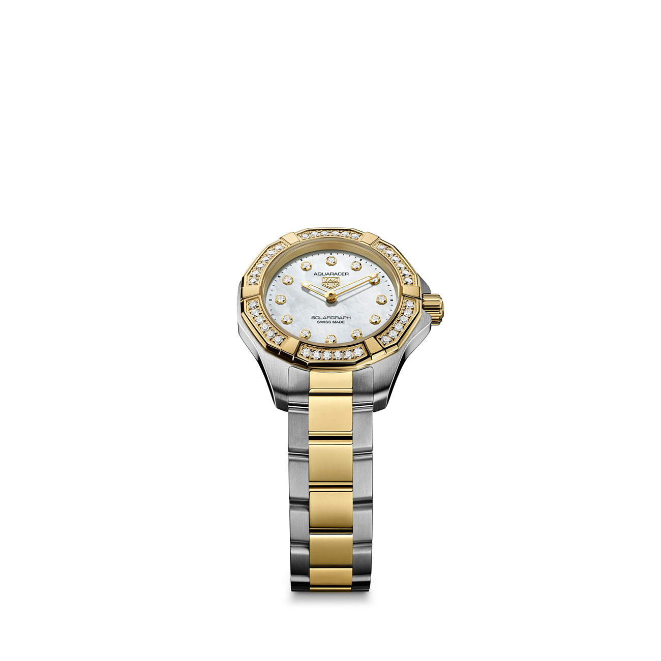 TAG Heuer Aquaracer Professional 100 Solargraph WBP1420.BB0006 28mm TAG Heuer Aquaracer Professional 100 Solargraph WBP1420.BB0006 diamond bezel white mother of pearl dial watch