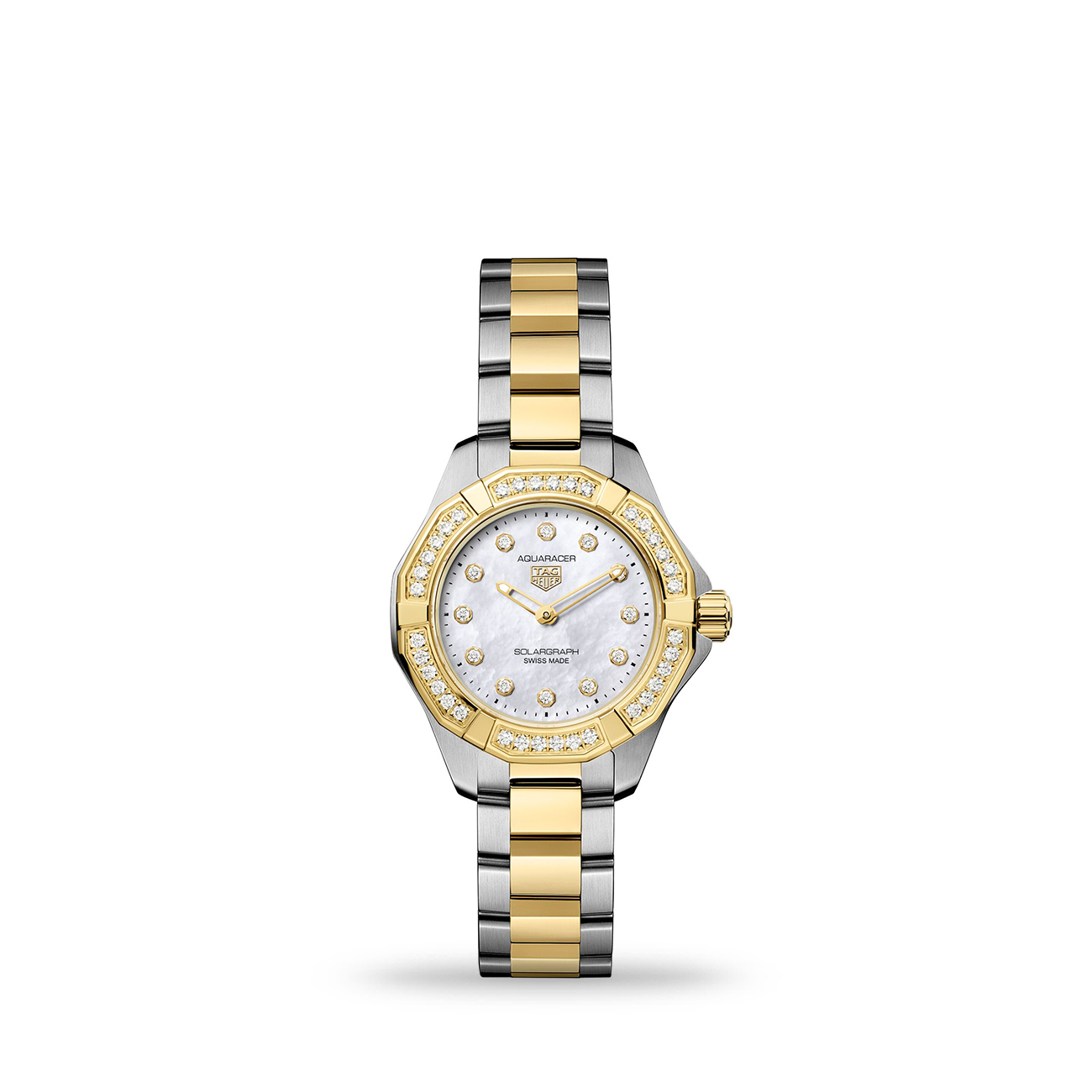 TAG Heuer Aquaracer Professional 100 Solargraph WBP1420.BB0006 28mm TAG Heuer Aquaracer Professional 100 Solargraph WBP1420.BB0006 diamond bezel white mother of pearl dial watch