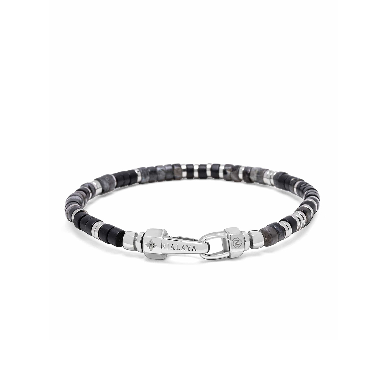 Midnight Onyx Heishi Bracelet – MCHCO_753 Midnight Onyx Heishi Bracelet with 4mm matte onyx beads and stainless steel hardware by Nialaya SKU MCHCO_753
