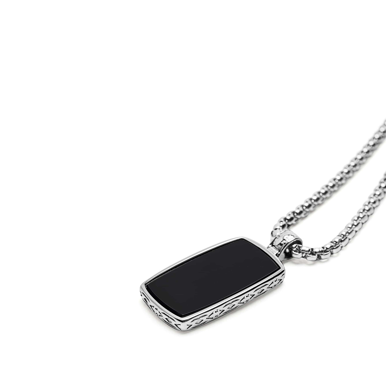 Black Onyx Dog Tag Necklace in Silver – MNEC_446 Black Onyx Dog Tag Necklace in Silver with stainless steel chain and black onyx pendant by Nialaya SKU MNEC_446