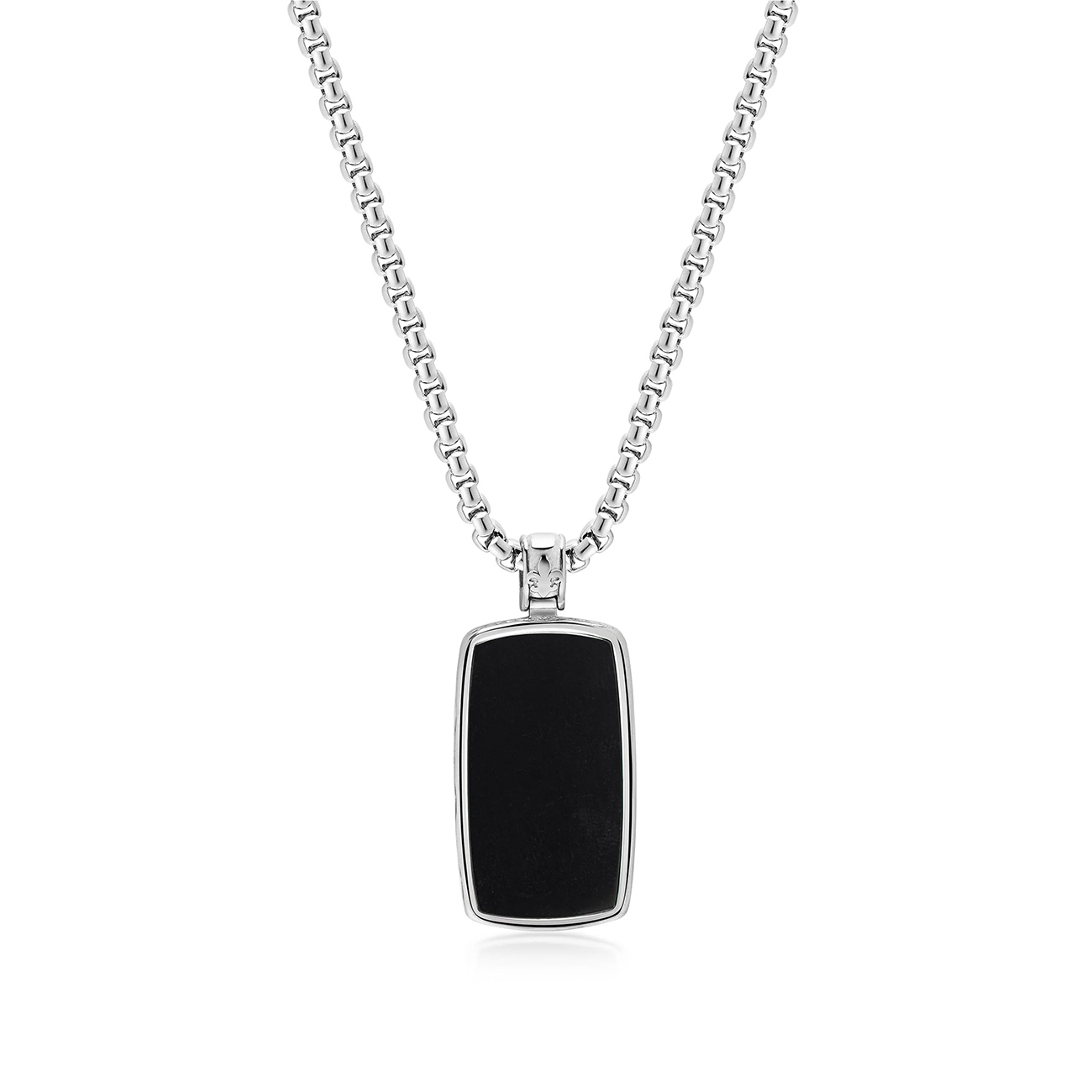 Black Onyx Dog Tag Necklace in Silver – MNEC_446 Black Onyx Dog Tag Necklace in Silver with stainless steel chain and black onyx pendant by Nialaya SKU MNEC_446