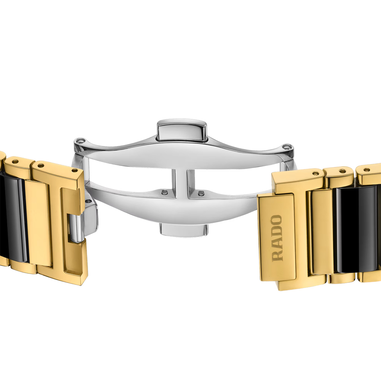 Rado Integral 40-Year Anniversary Edition R20258162 Bracelet Detail Close-up of the Rado Integral 40-Year Anniversary Edition R20258162 black high-tech ceramic bracelet with stainless steel three-fold clasp
