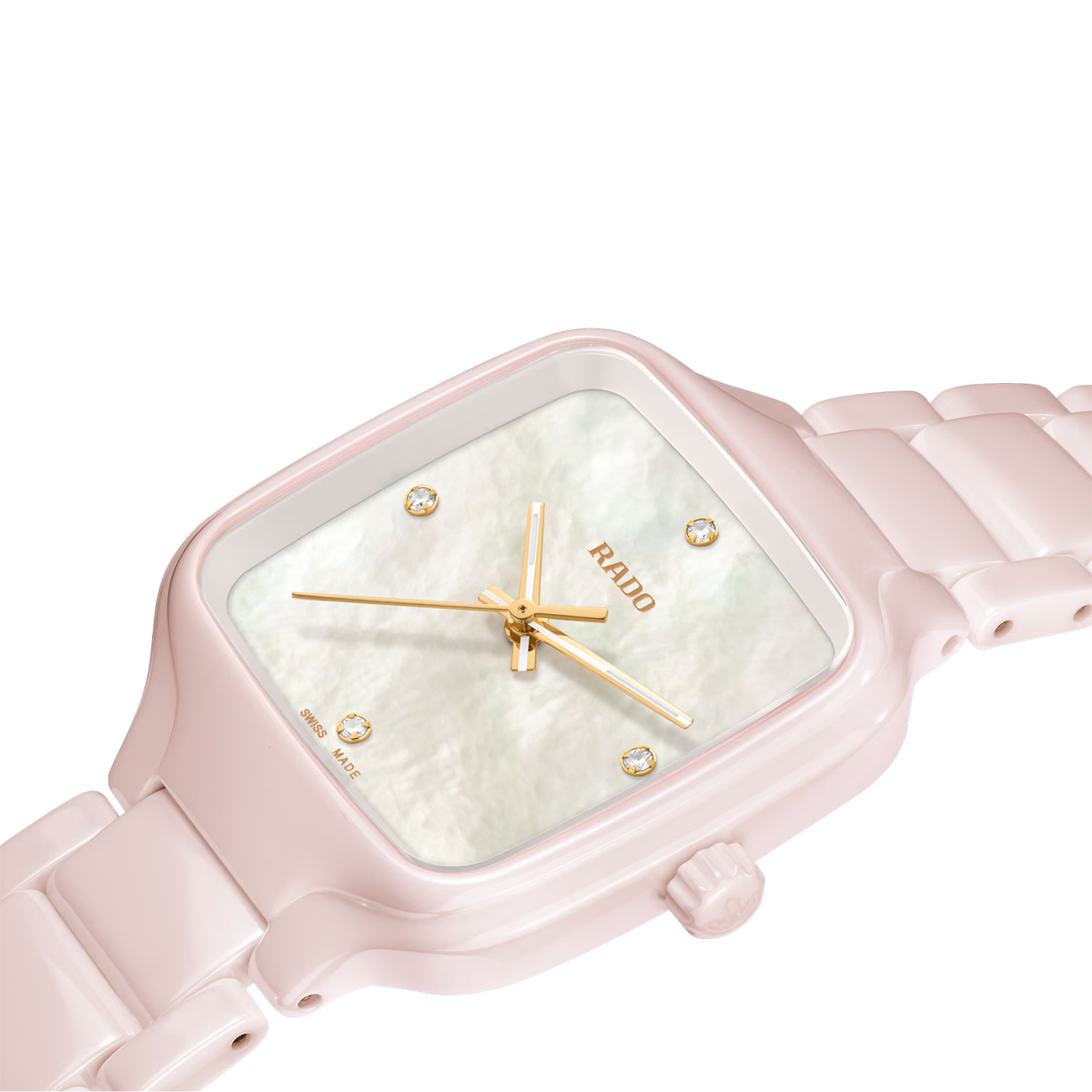 Rado True Square Diamonds R27181902 Quartz Watch Rado True Square Diamonds R27181902 pink high-tech ceramic women's diamond watch