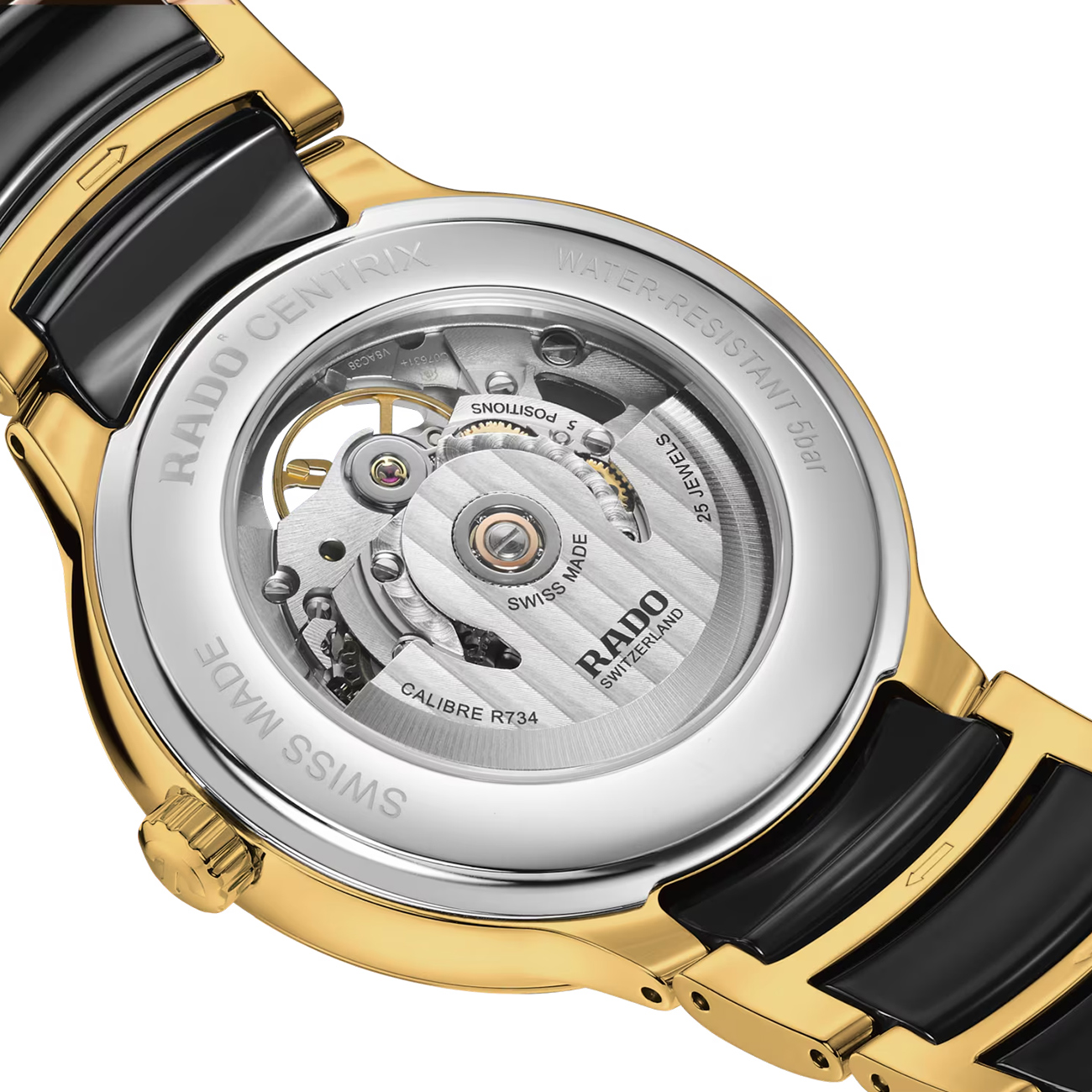 Rado Centrix Open Heart Diamonds R30008902 Automatic Watch Rado Centrix Open Heart Diamonds R30008902 automatic watch with black mother-of-pearl dial, diamond indexes and black ceramic bracelet - back
