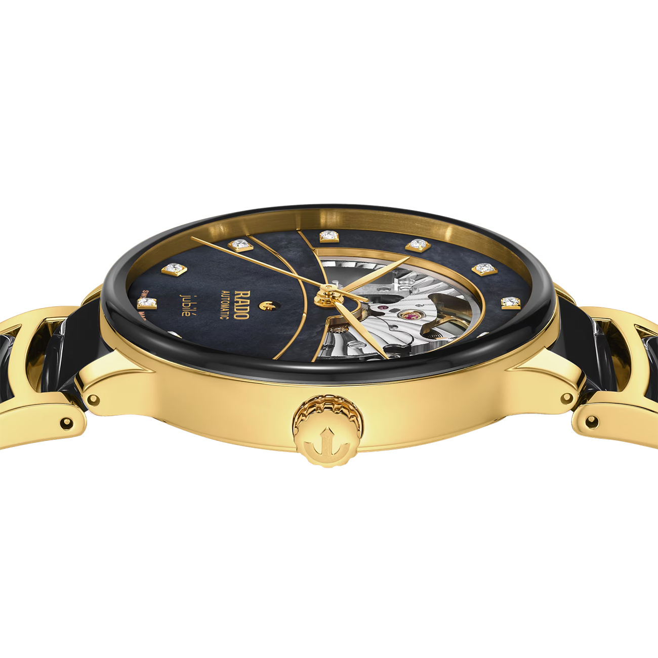 Rado Centrix Open Heart Diamonds R30008902 Automatic Watch Rado Centrix Open Heart Diamonds R30008902 automatic watch with black mother-of-pearl dial, diamond indexes and black ceramic bracelet