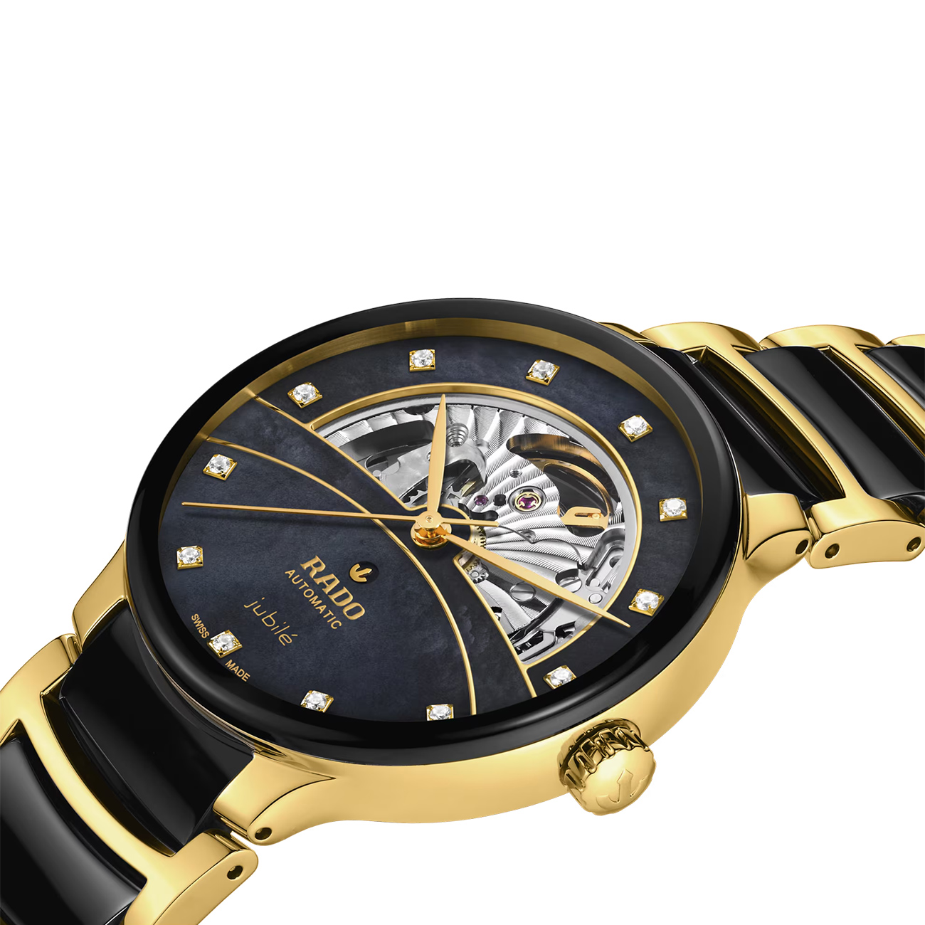 Rado Centrix Open Heart Diamonds R30008902 Automatic Watch Rado Centrix Open Heart Diamonds R30008902 automatic watch with black mother-of-pearl dial, diamond indexes and black ceramic bracelet