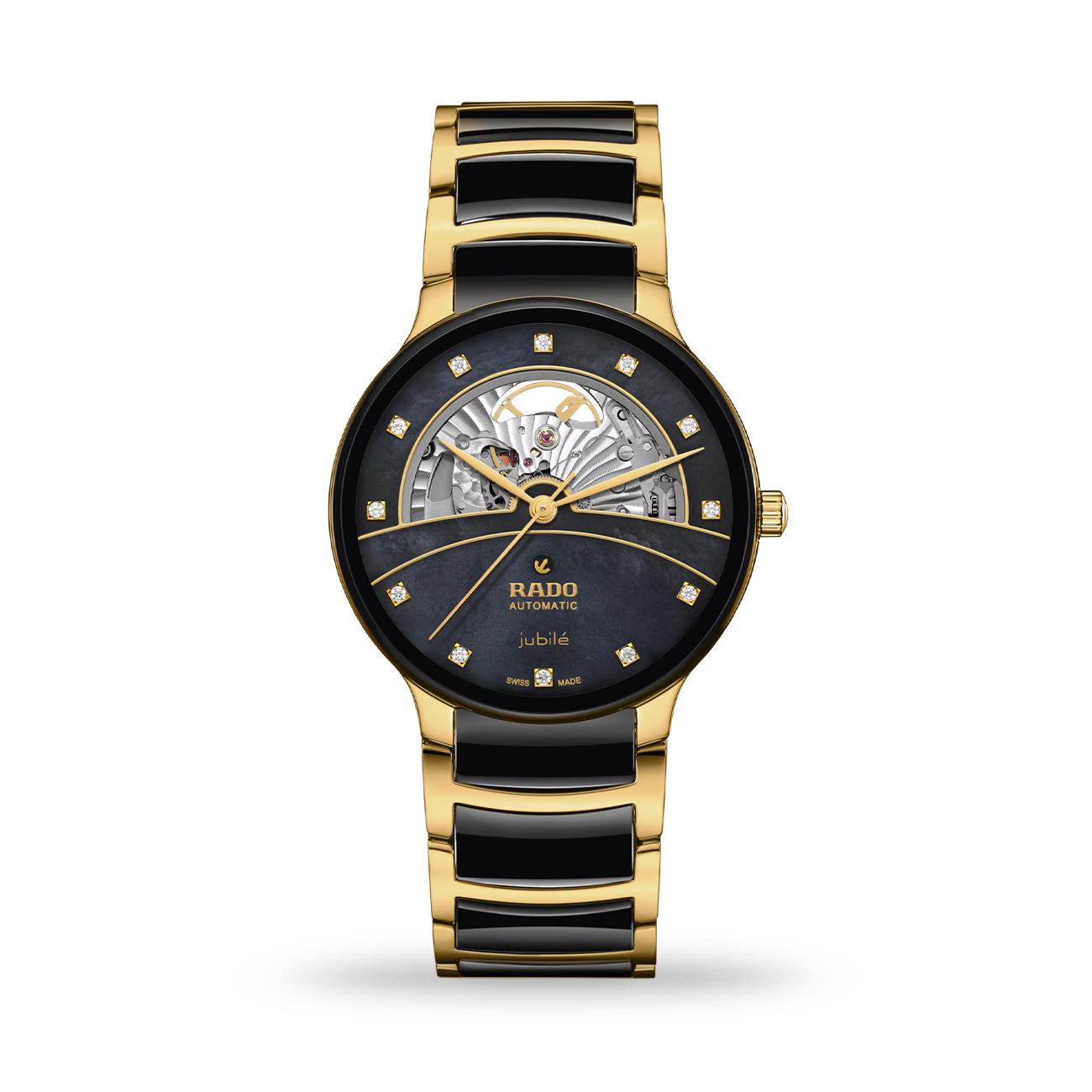 Rado Centrix Open Heart Diamonds R30008902 Automatic Watch Rado Centrix Open Heart Diamonds R30008902 automatic watch with black mother-of-pearl dial, diamond indexes and black ceramic bracelet