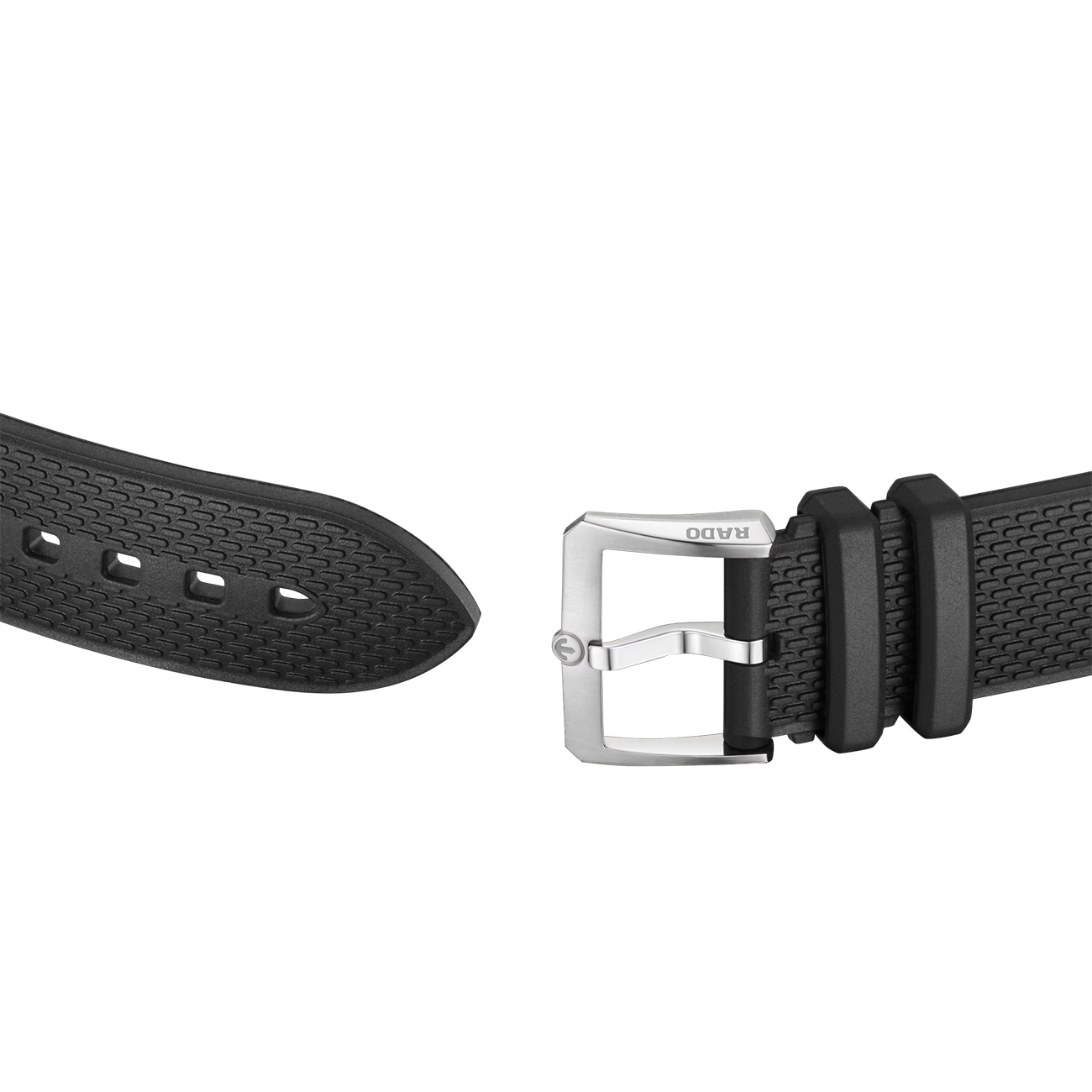 Black rubber strap - Rado captain cook close up of a Black rubber strap for a Rado Captain cook 39mm