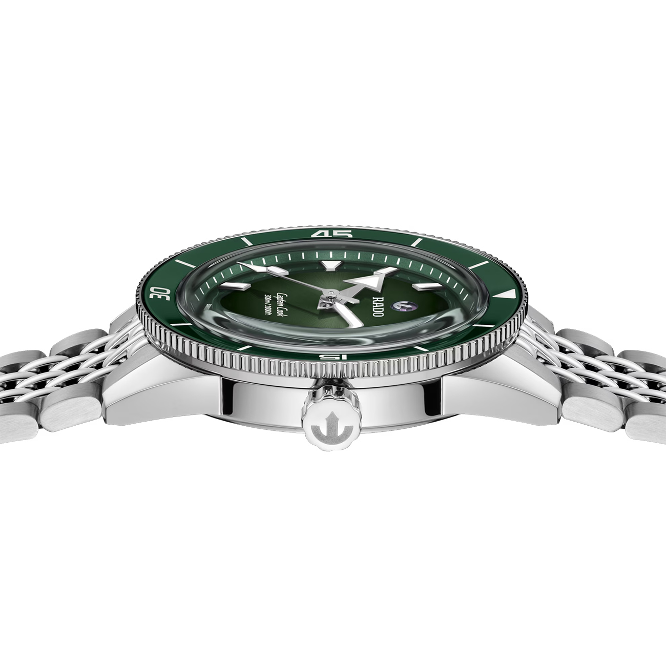 Rado Captain Cook R32223313 Automatic Sports Watch Rado Captain Cook R32223313 automatic watch with black to green gradient dial, green ceramic bezel and stainless steel bracelet