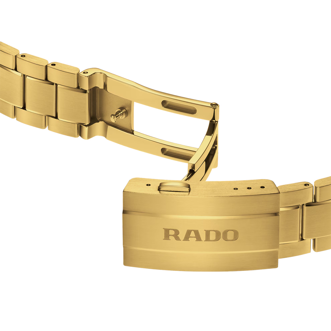 Rado HyperChrome R32283313 Bracelet Clasp Detail Close-up of the Rado HyperChrome R32283313 rose gold-coloured stainless steel bracelet with triple-fold clasp