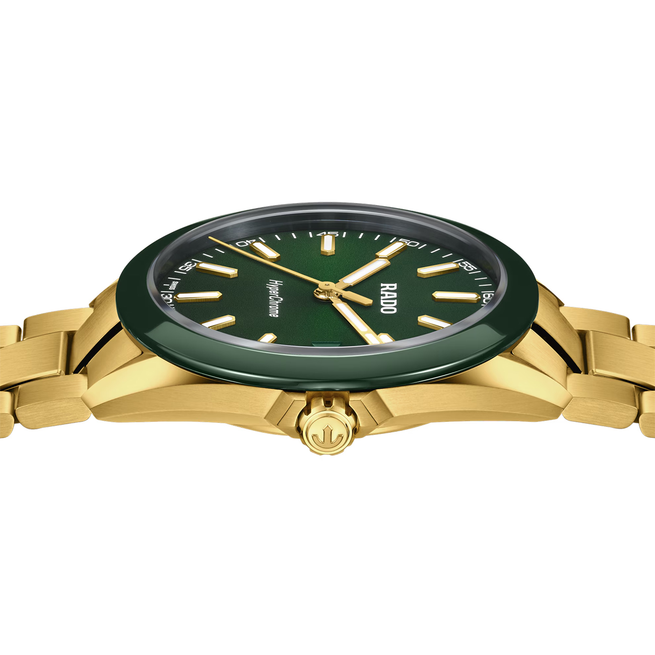 Rado HyperChrome R32283313 Men's Quartz Watch Rado HyperChrome R32283313 men's Swiss quartz watch with British Racing Green sunray dial and green ceramic bezel