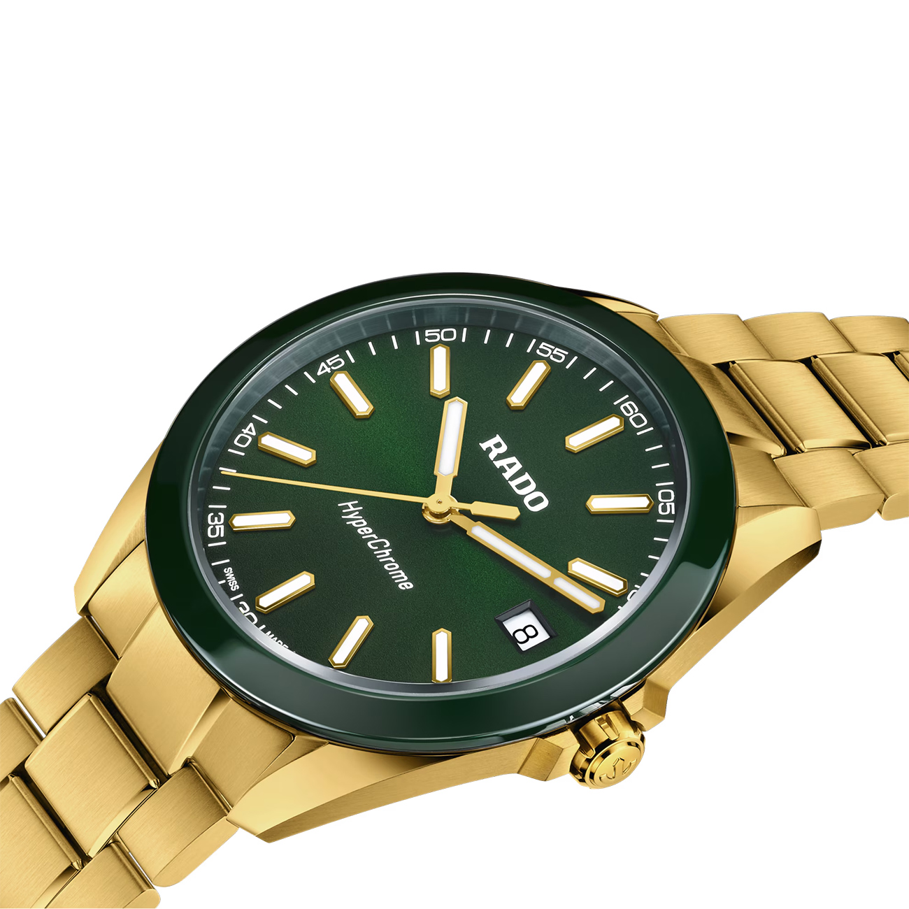 Rado HyperChrome R32283313 Men's Quartz Watch Rado HyperChrome R32283313 men's Swiss quartz watch with British Racing Green sunray dial and green ceramic bezel