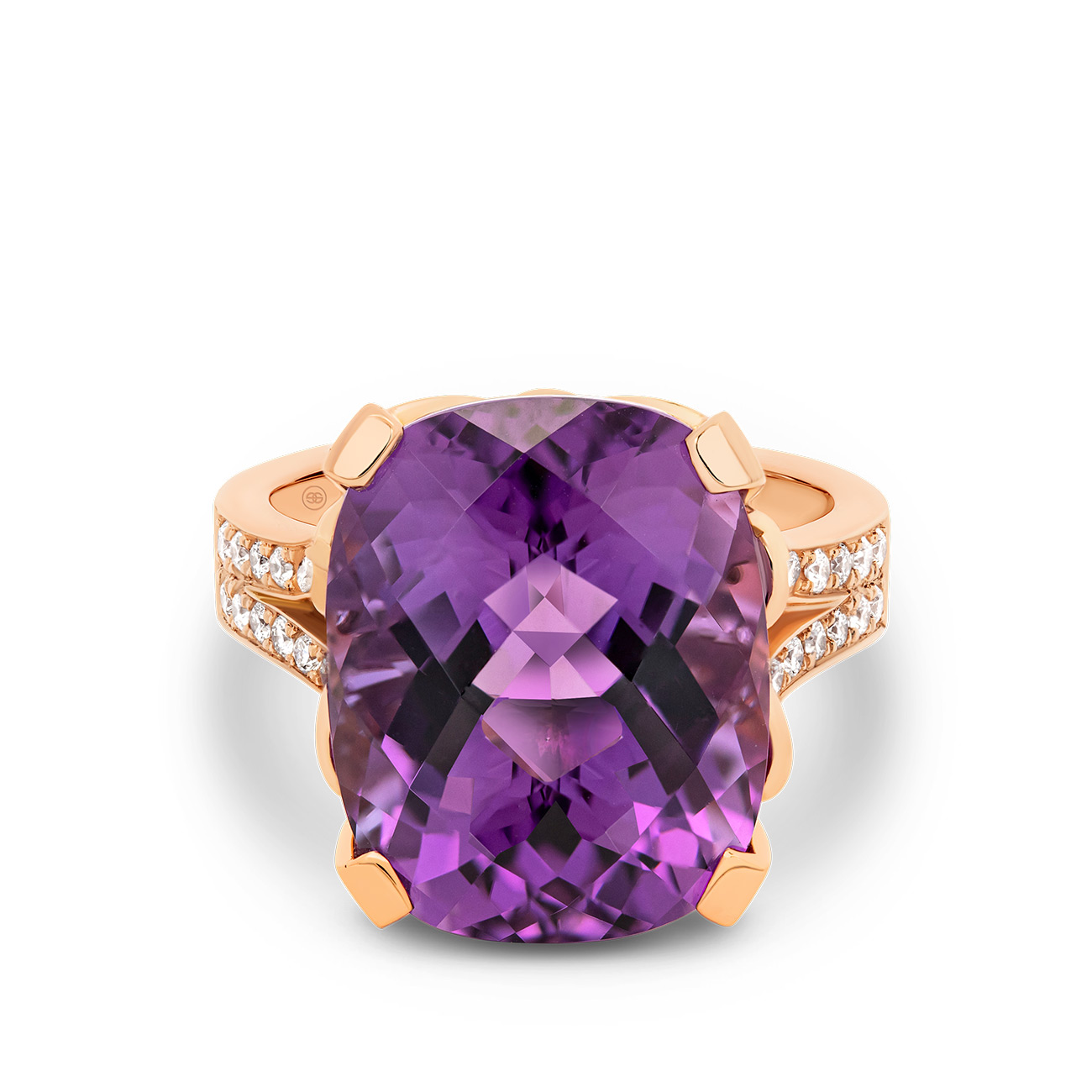 E847-2021619 Purple Amethyst Cocktail Ring in 18K Rose Gold E847-2021619 18K rose gold cushion purple amethyst and diamond cocktail ring