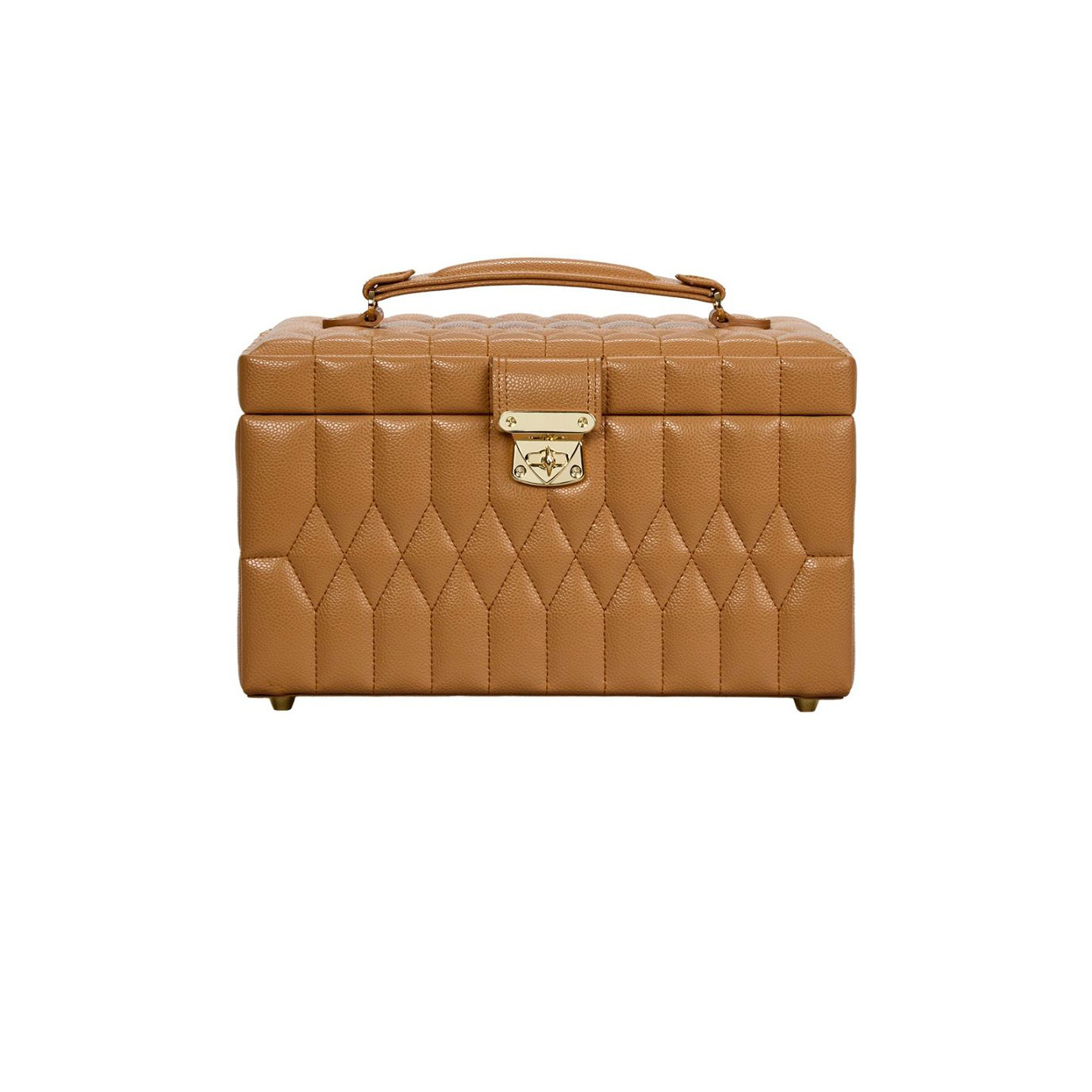 WOLF Lauren Medium Jewellery Box Caramel 349707 WOLF Lauren Medium Jewellery Box in Caramel, SKU 349707, with multiple jewellery storage compartments