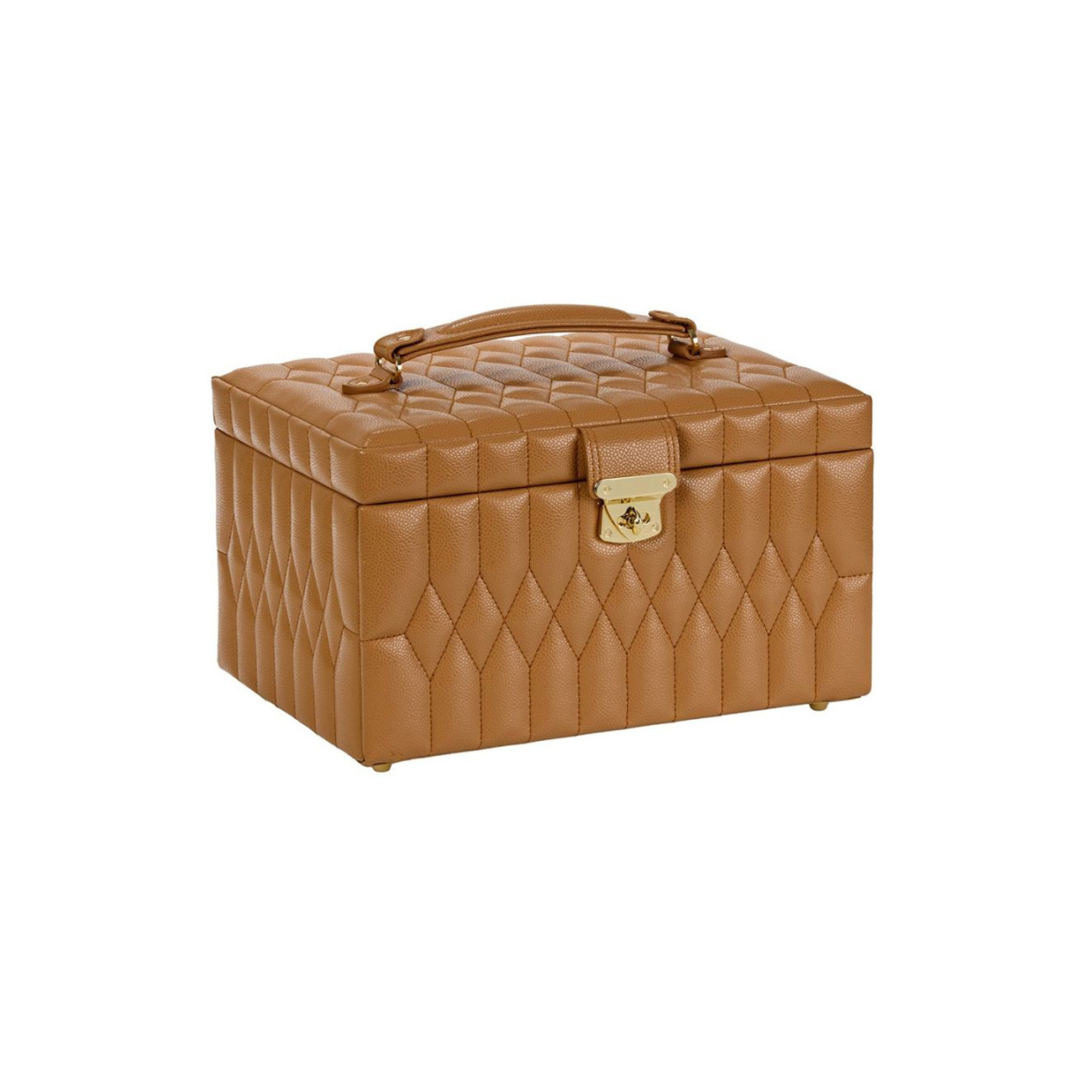 WOLF Lauren Medium Jewellery Box Caramel 349707 WOLF Lauren Medium Jewellery Box in Caramel, SKU 349707, with multiple jewellery storage compartments