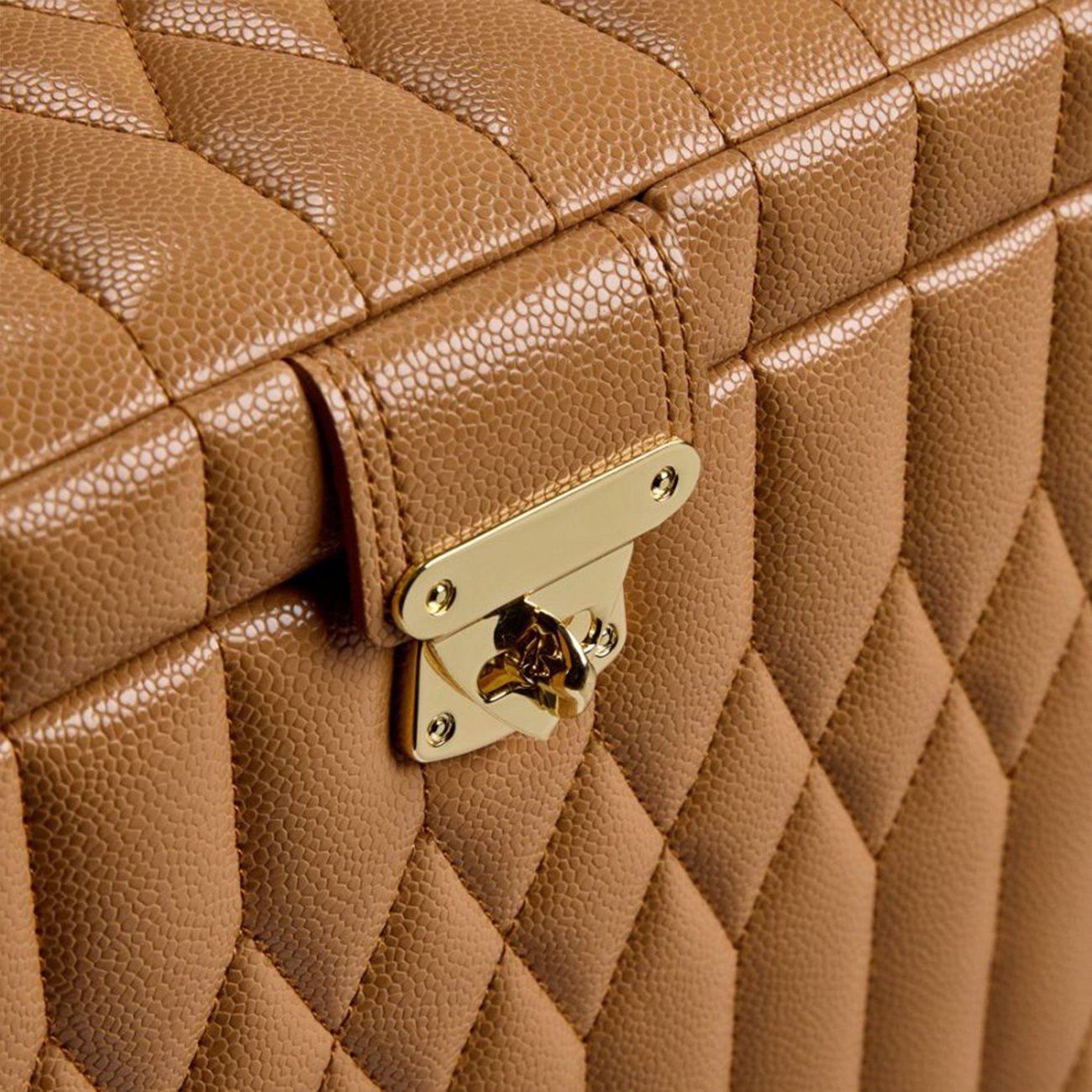 WOLF Lauren Medium Jewellery Box Caramel 349707 WOLF Lauren Medium Jewellery Box in Caramel, SKU 349707, with multiple jewellery storage compartments