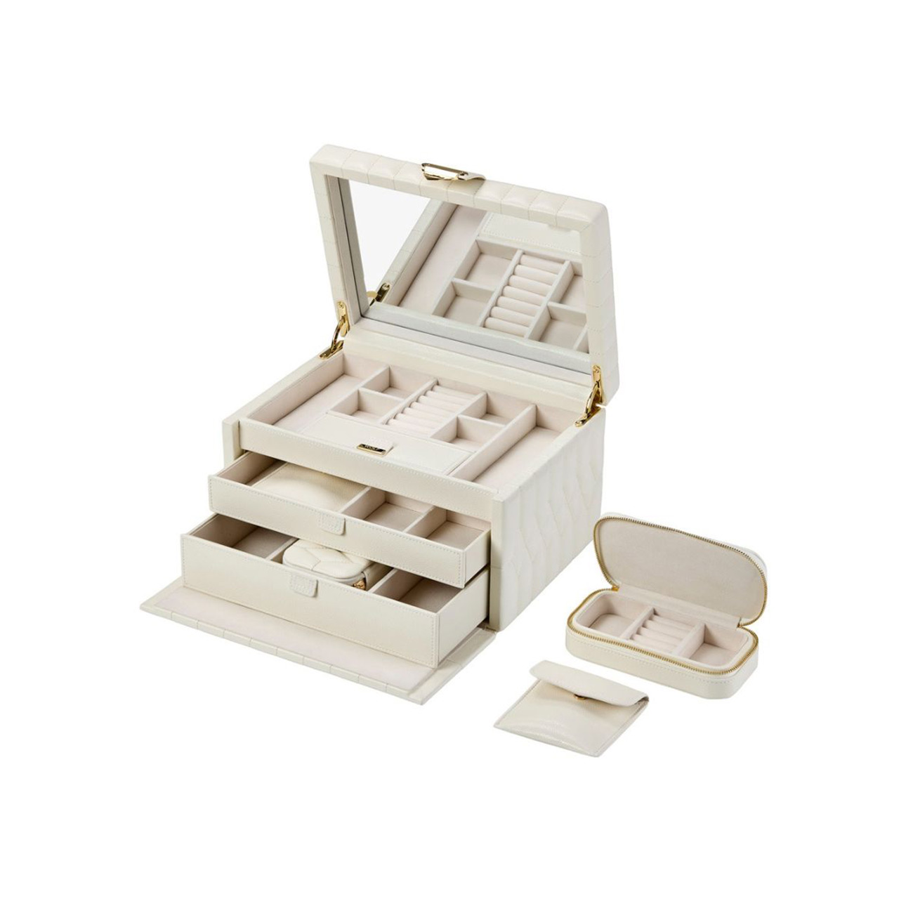 WOLF Lauren Medium Jewellery Box Ivory 349752 WOLF Lauren Medium Jewellery Box in Ivory, SKU 349752, with multiple jewellery storage compartments