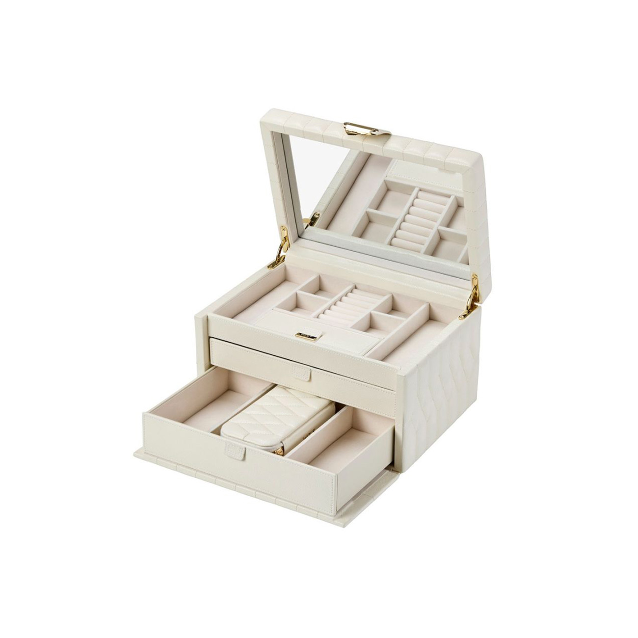 WOLF Lauren Medium Jewellery Box Ivory 349752 WOLF Lauren Medium Jewellery Box in Ivory, SKU 349752, with multiple jewellery storage compartments