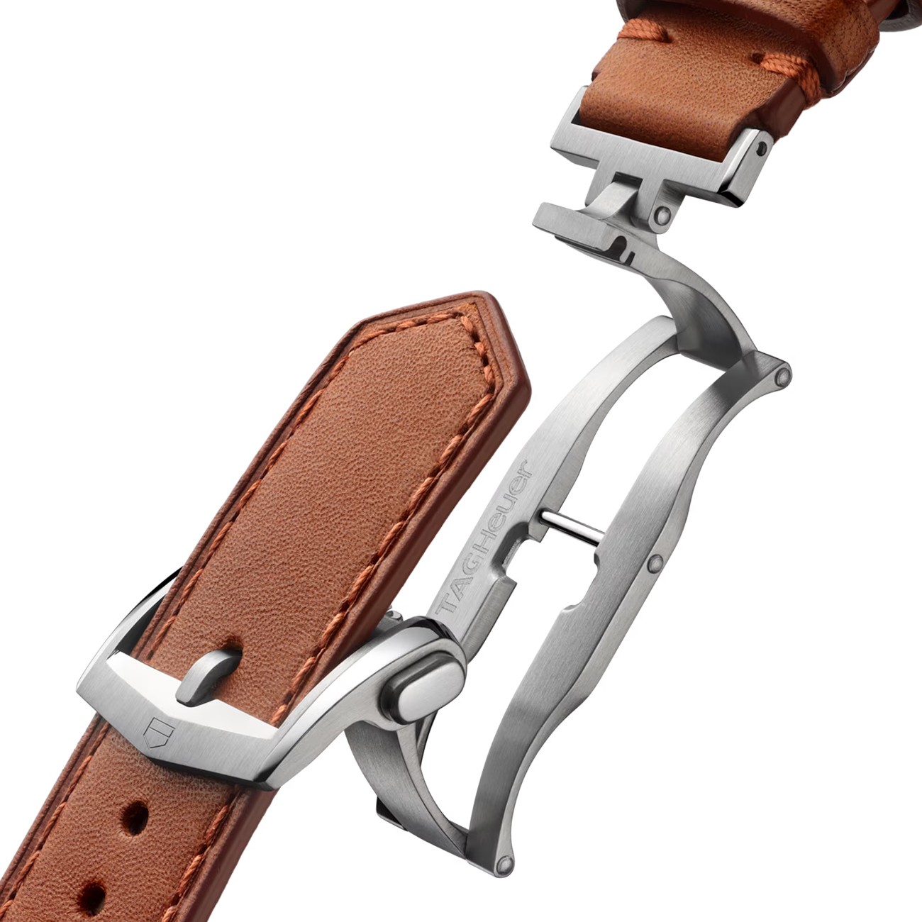 TAG Heuer Carrera CDB2111.FC8378 Brown Leather Strap & Clasp Close-up of the TAG Heuer Carrera Chronograph CDB2111.FC8378 brown leather strap with folding clasp