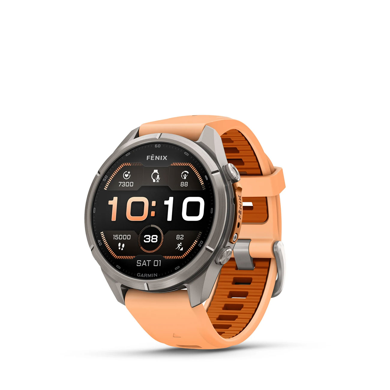 Garmin fēnix 9 Pro 43mm Titanium Smartwatch Garmin fēnix 9 Pro 43mm titanium smartwatch with Shell Pink and Autumn Orange silicone band