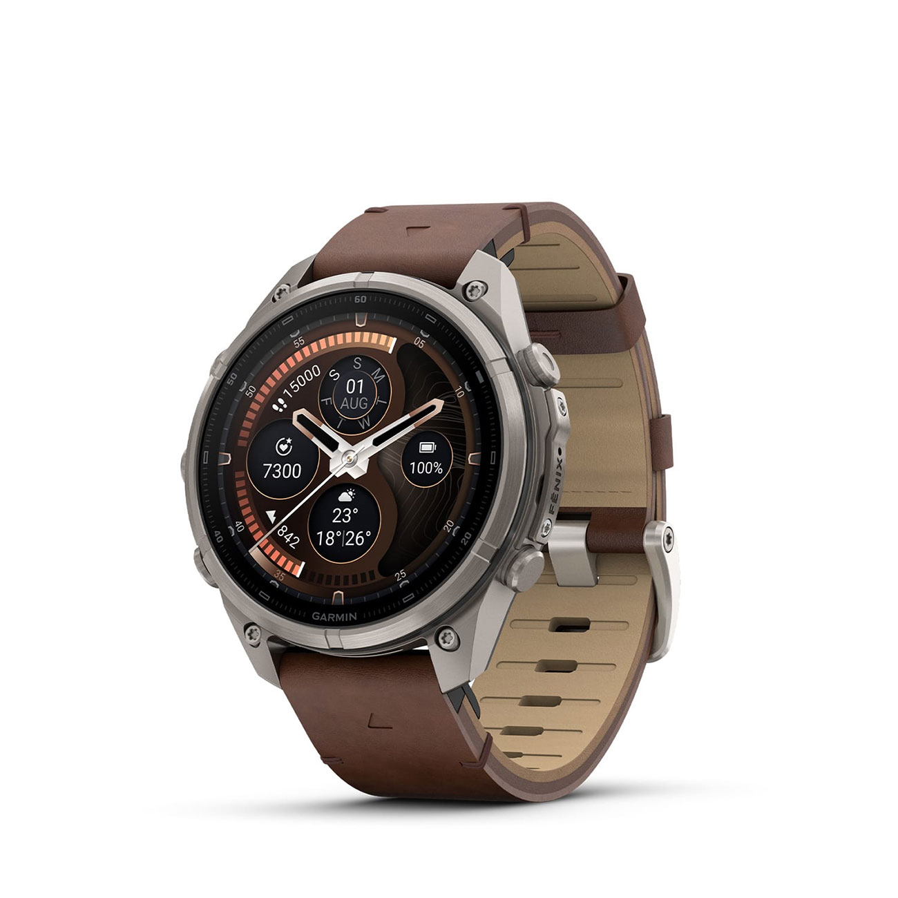 Garmin fēnix 9 Pro 47mm Titanium inReach Smartwatch Garmin fēnix 9 Pro inReach 47mm titanium smartwatch with Walnut leather band