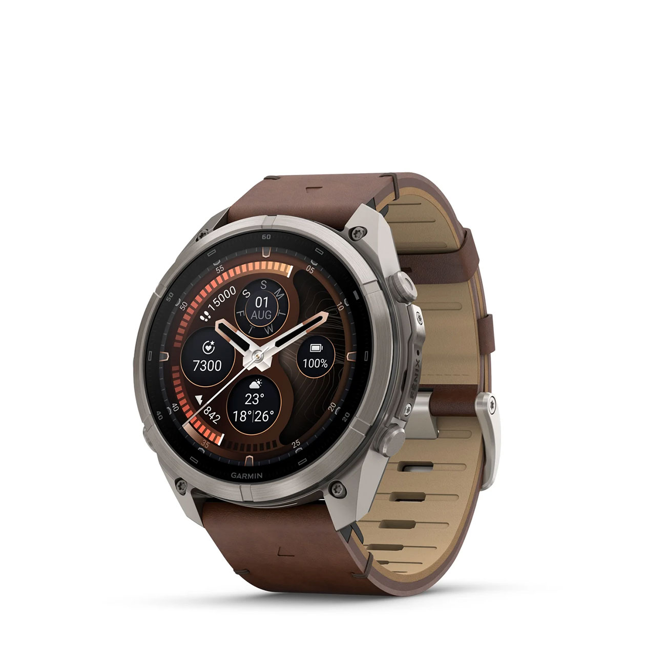 Garmin fēnix 9 Pro inReach 51mm Titanium Smartwatch Garmin fēnix 9 Pro inReach 51mm titanium smartwatch with Walnut leather band