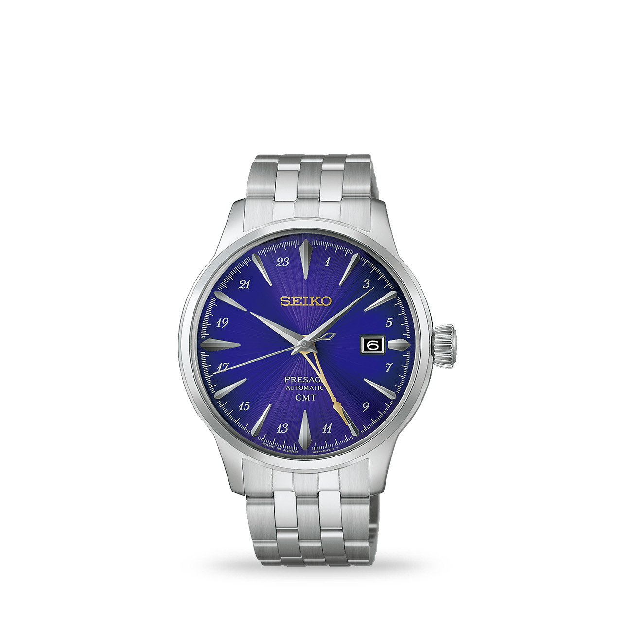 Seiko Presage HCB006J1 Edo Murasaki Purple GMT Limited Edition Seiko Presage HCB006J1 Cocktail Time limited edition watch with purple Edo Murasaki dial and gold-tone GMT hand