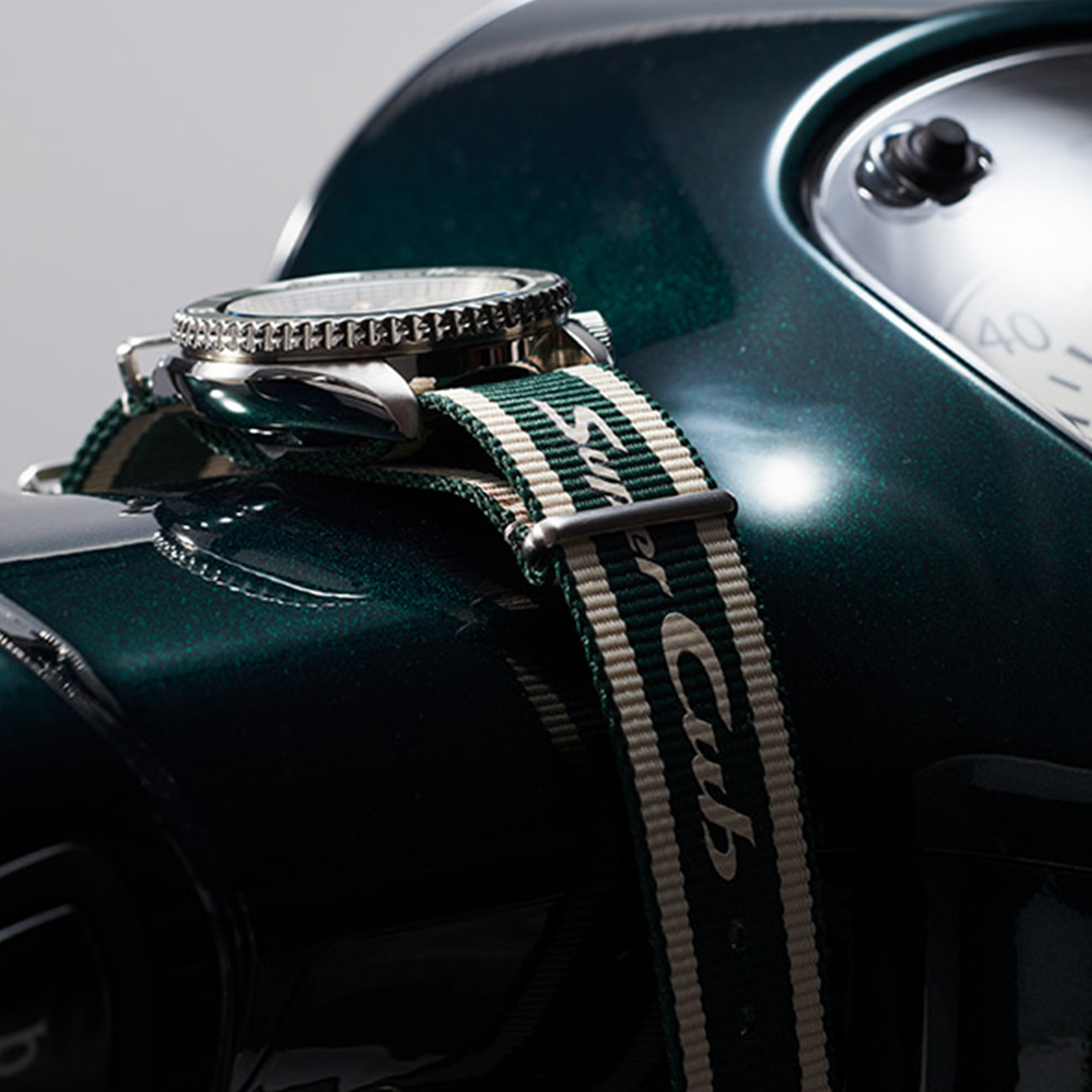 Seiko 5 Sports SRPJ49 Super Cub Limited Edition Watch Seiko 5 Sports SRPJ49 Super Cub Limited Edition automatic watch with green and cream dial and nylon strap