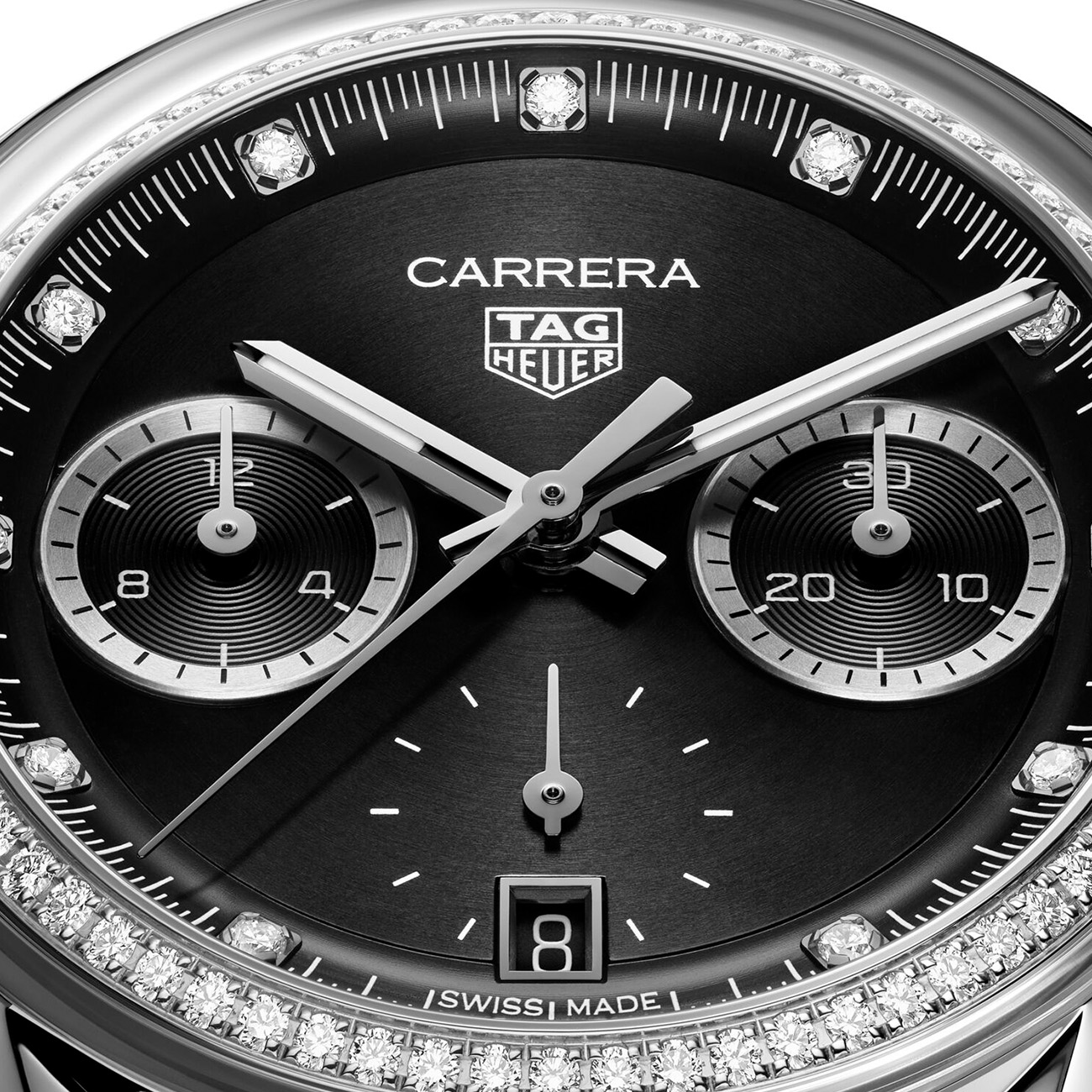 TAG Heuer Carrera Chronograph 39mm CBS221L.BA0048 black diamond-set dial - close up